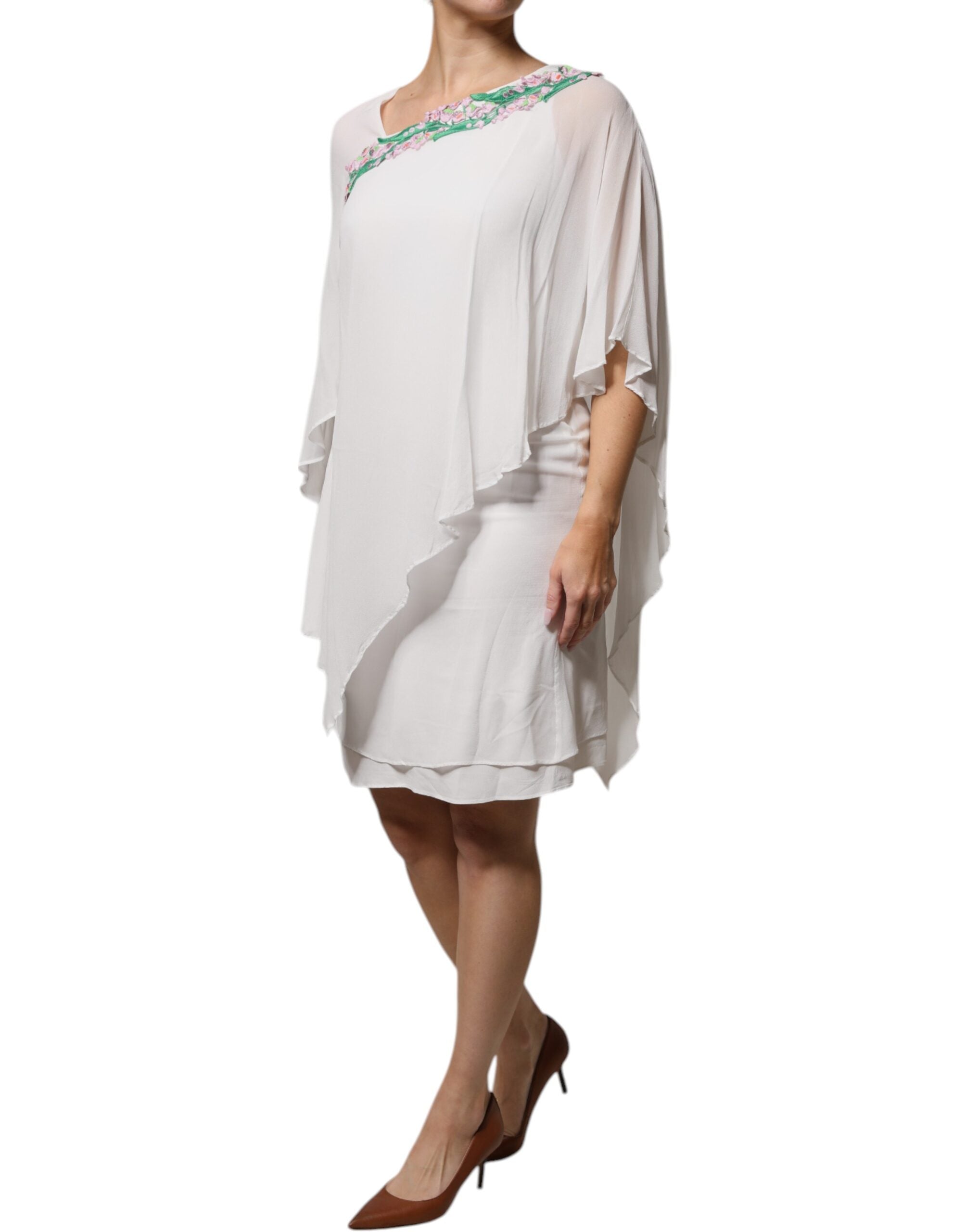 Blumarine White Floral Embroidered Viscose Chiffon Slip Dress