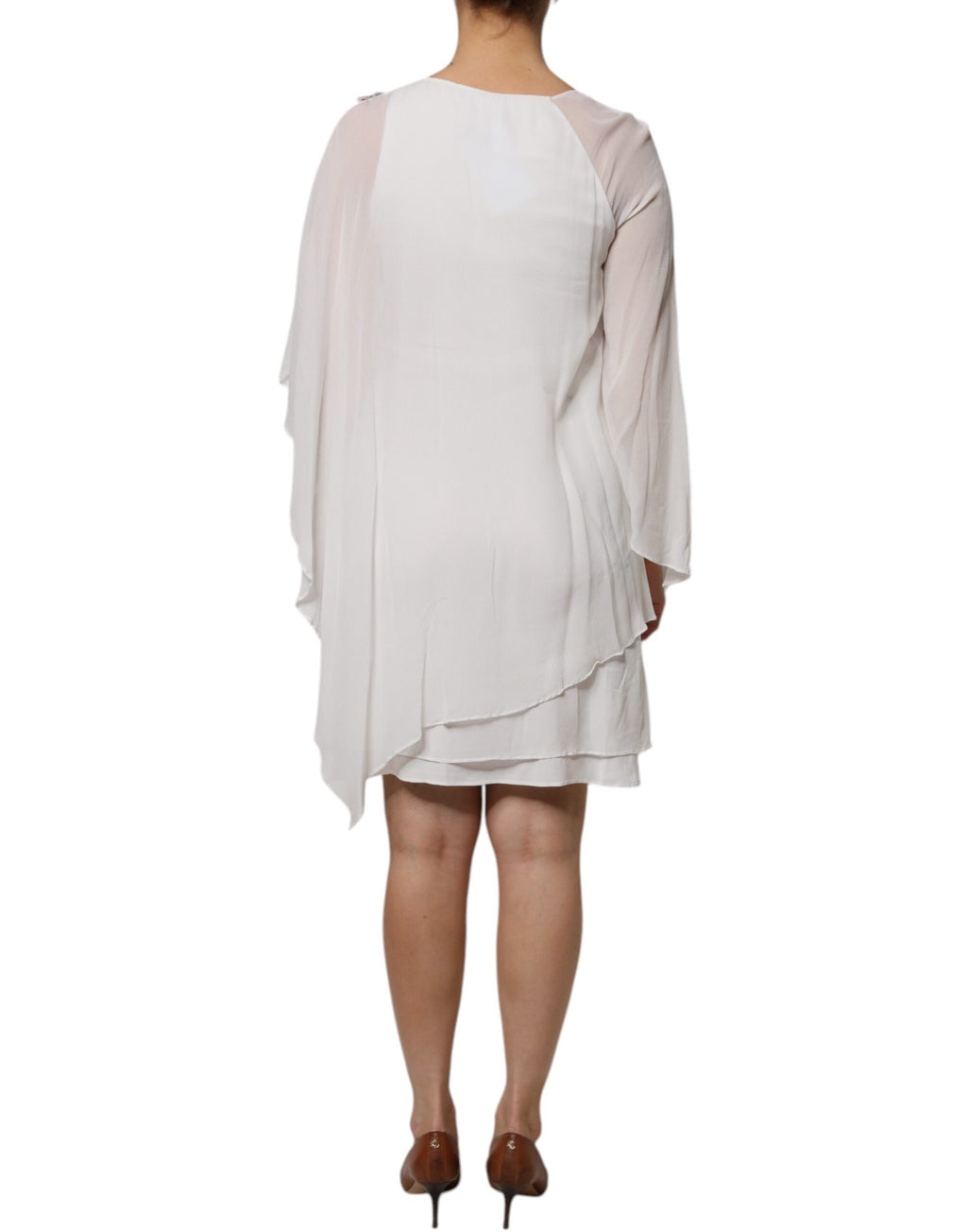 Blumarine White Floral Embroidered Viscose Chiffon Slip Dress