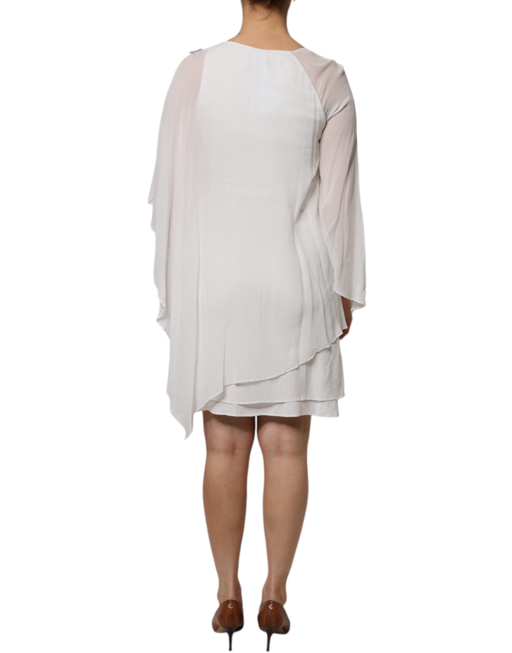 Blumarine White Floral Embroidered Viscose Chiffon Slip Dress
