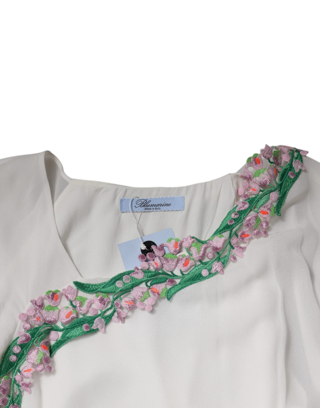 Blumarine White Floral Embroidered Viscose Chiffon Slip Dress