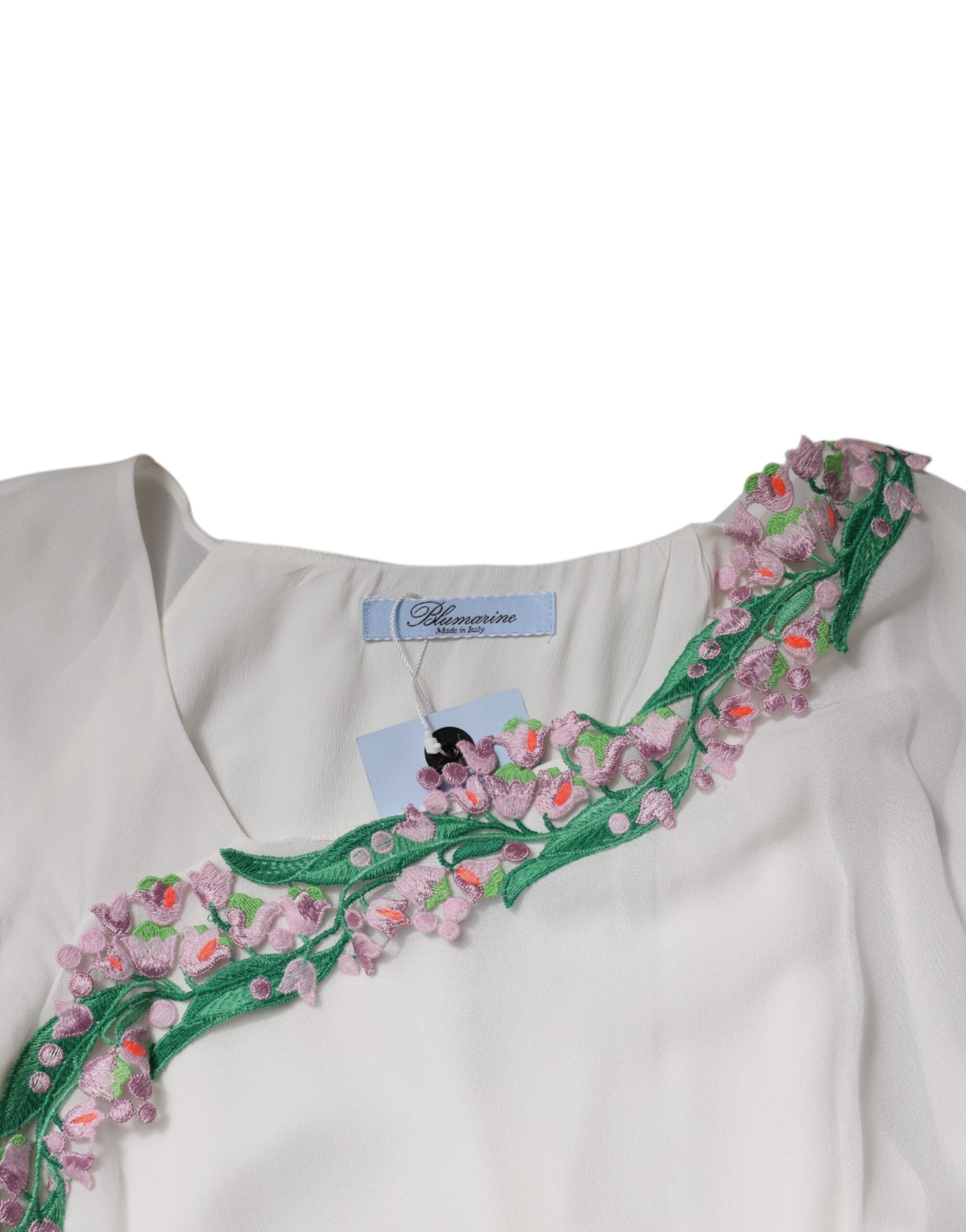 Blumarine White Floral Embroidered Viscose Chiffon Slip Dress