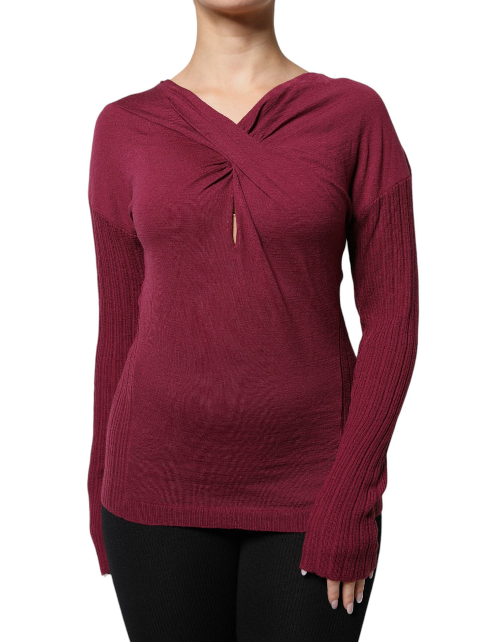 Roberto Cavalli Maroon Keyhole Knit Pullover