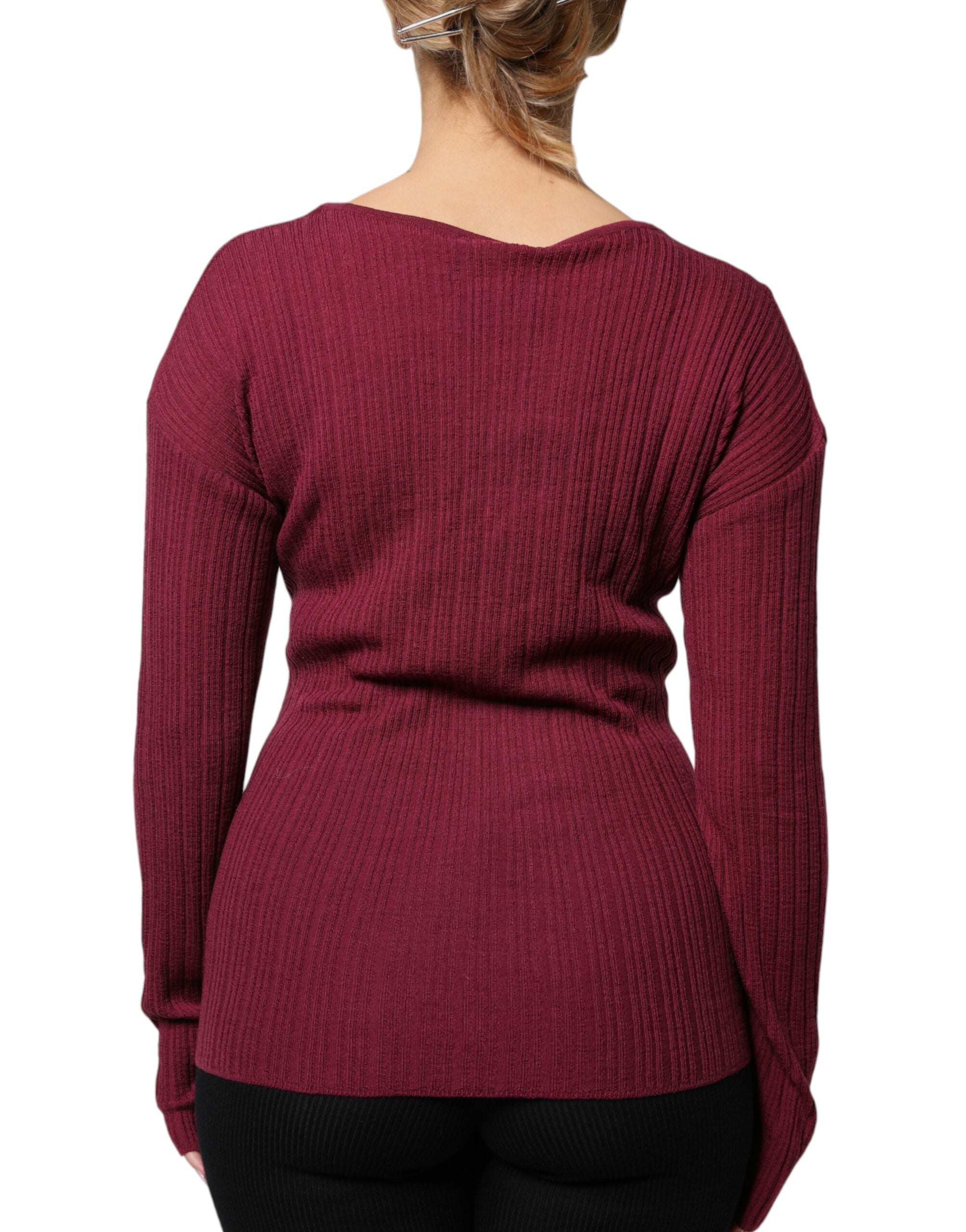 Roberto Cavalli Maroon Keyhole Knit Pullover
