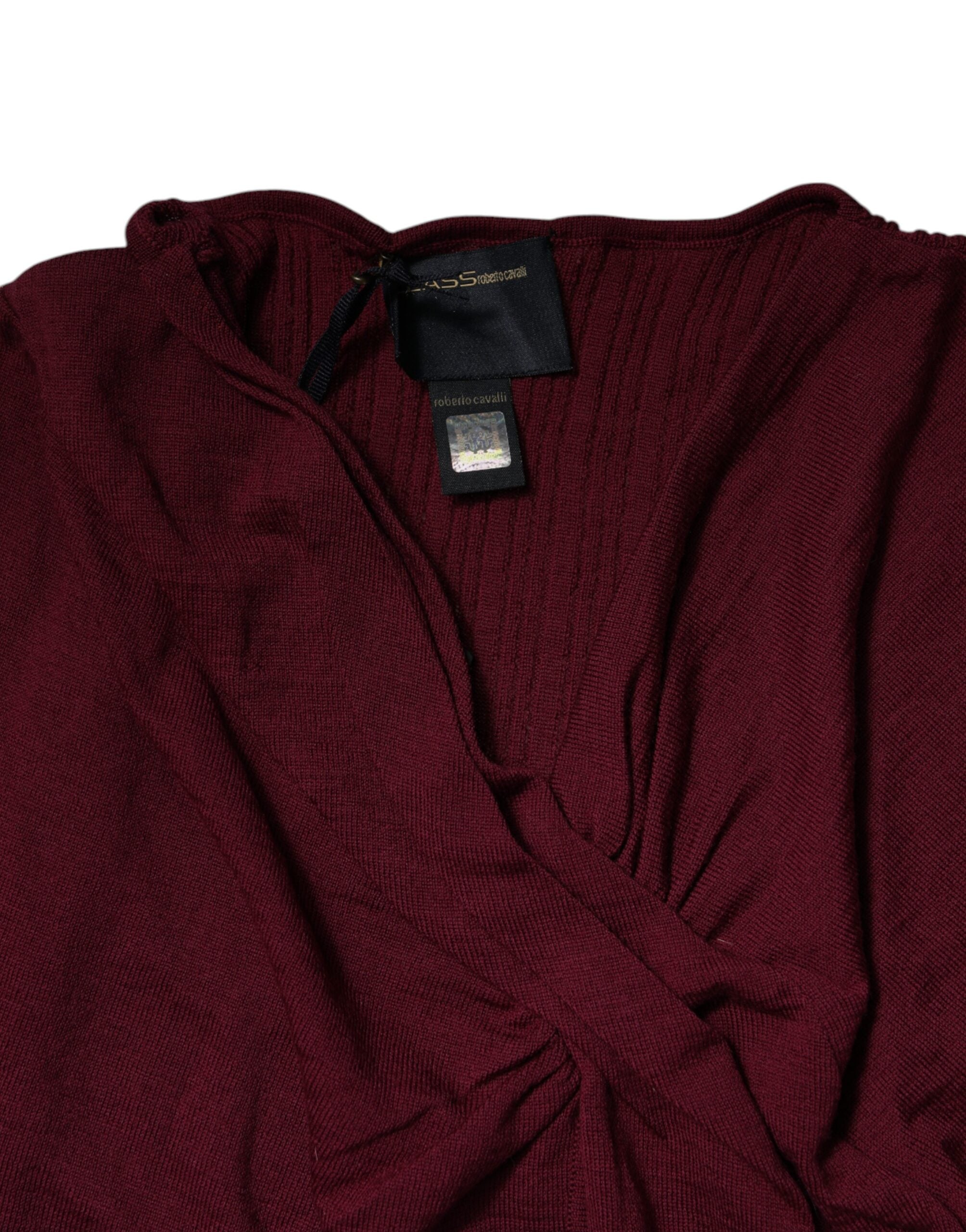 Roberto Cavalli Maroon Keyhole Knit Pullover