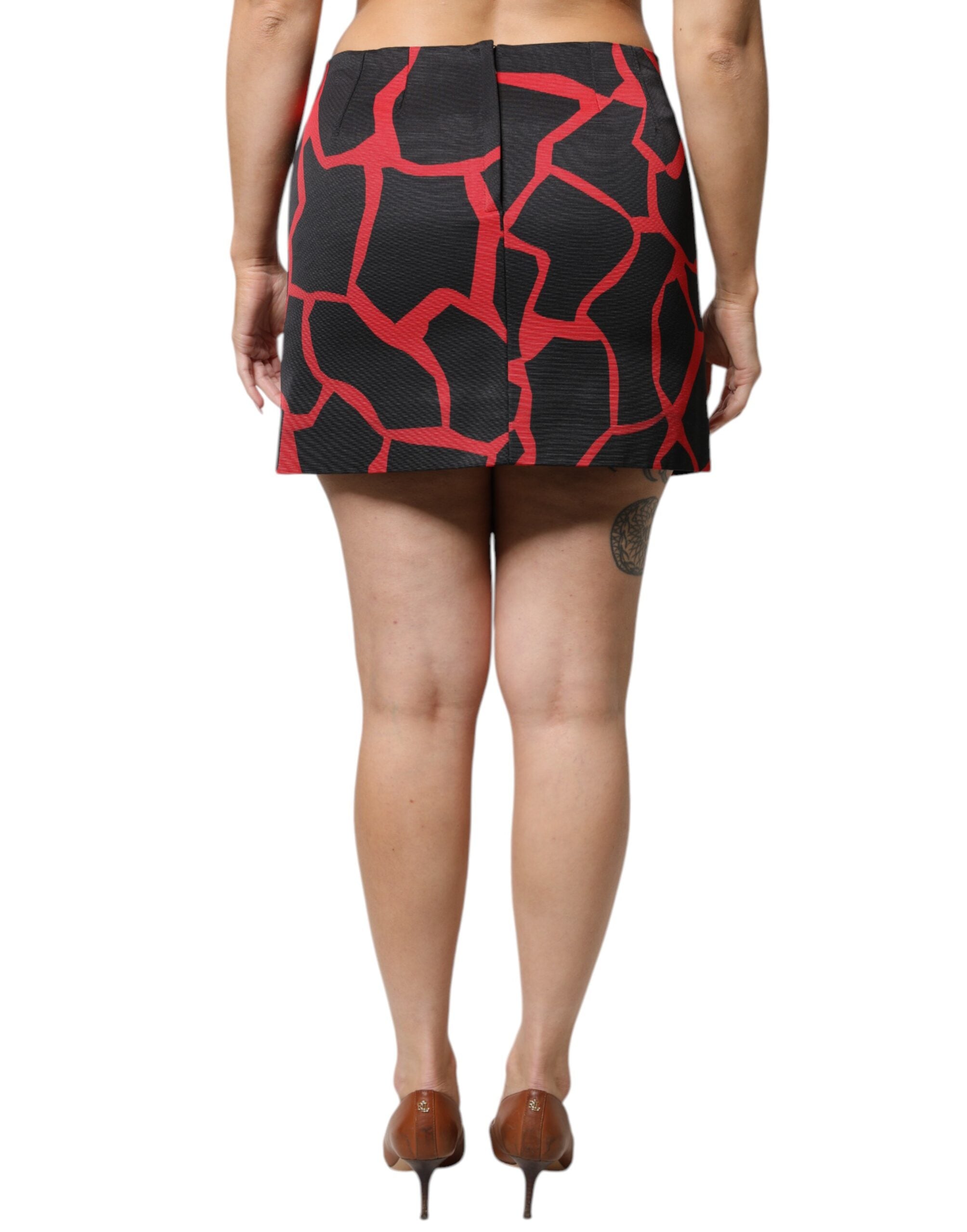 Dolce & Gabbana Schwarzer roter abstrakter A-Linien-Minirock mit mittlerer Taille