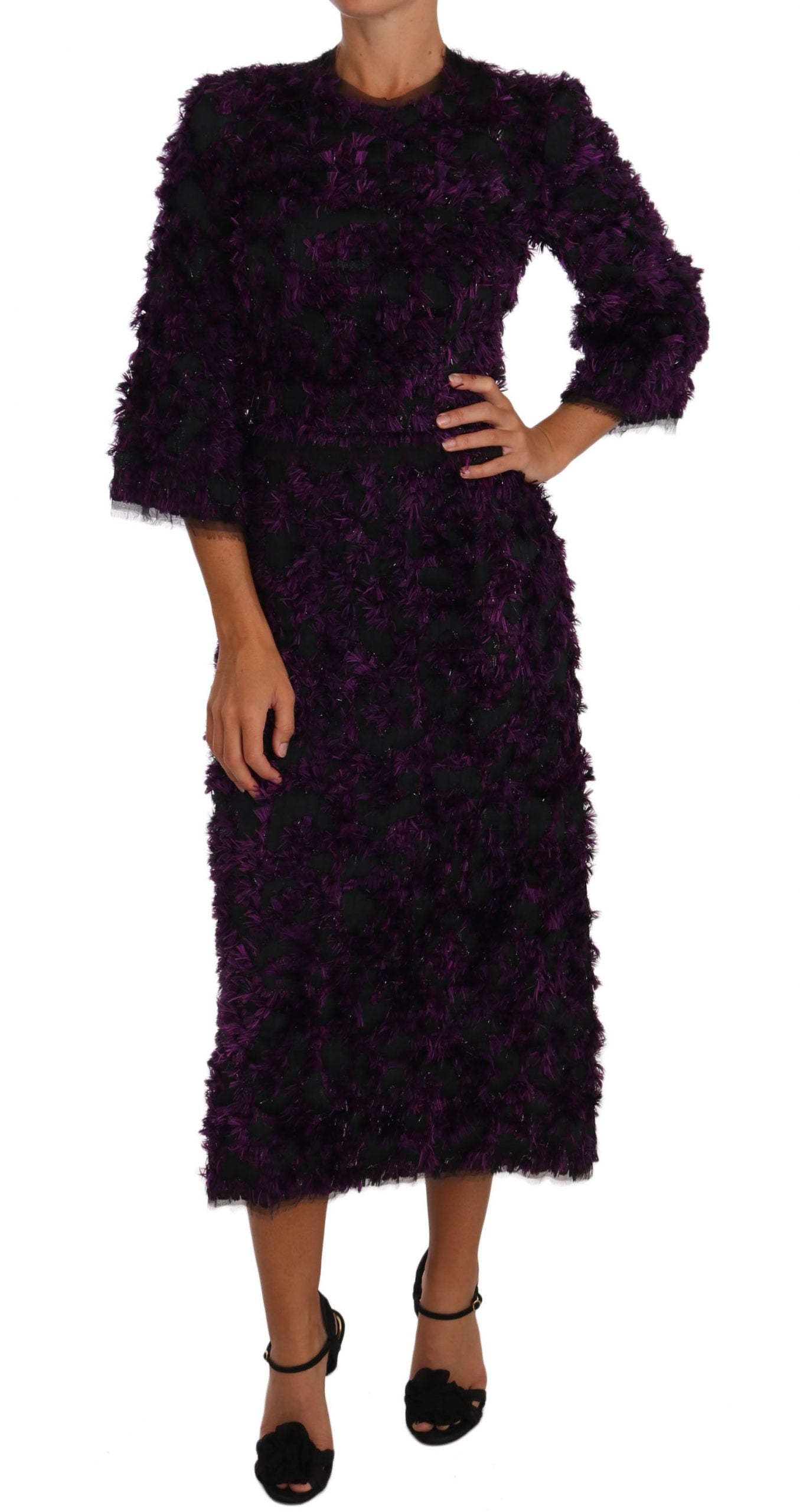 Dolce & Gabbana Lila Fransen Midi-Etuikleid