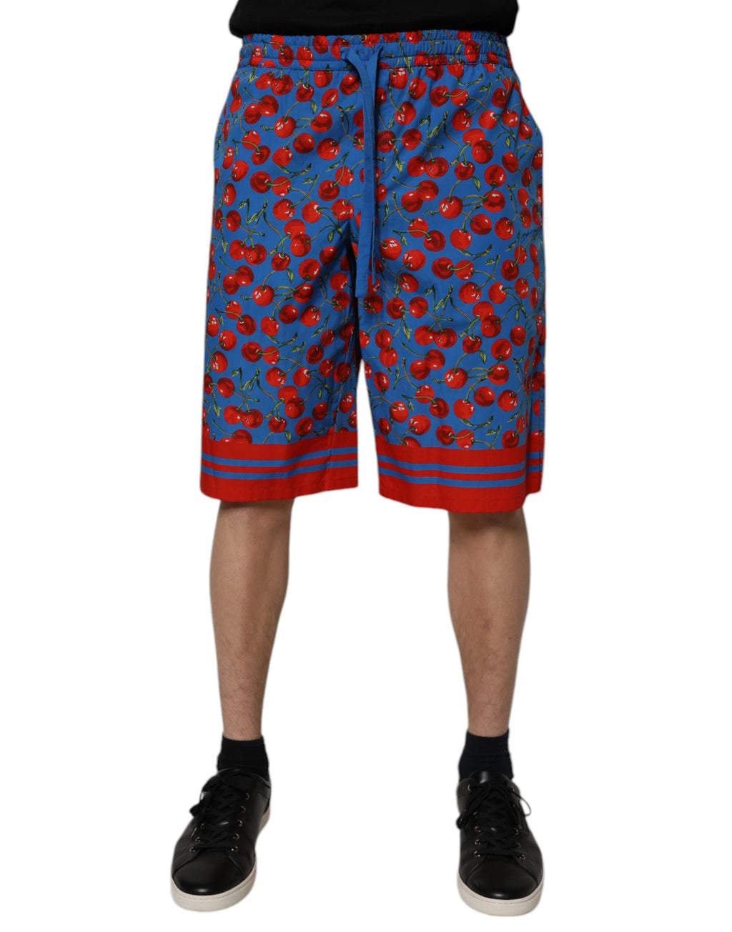 Dolce & Gabbana Blue Cherry Print Cotton Men's Bermuda Shorts