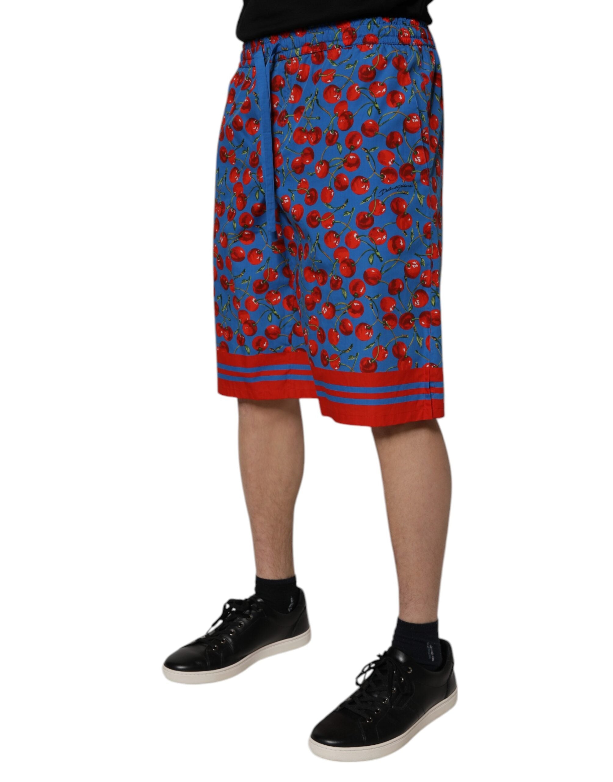 Dolce & Gabbana Blue Cherry Print Cotton Men's Bermuda Shorts