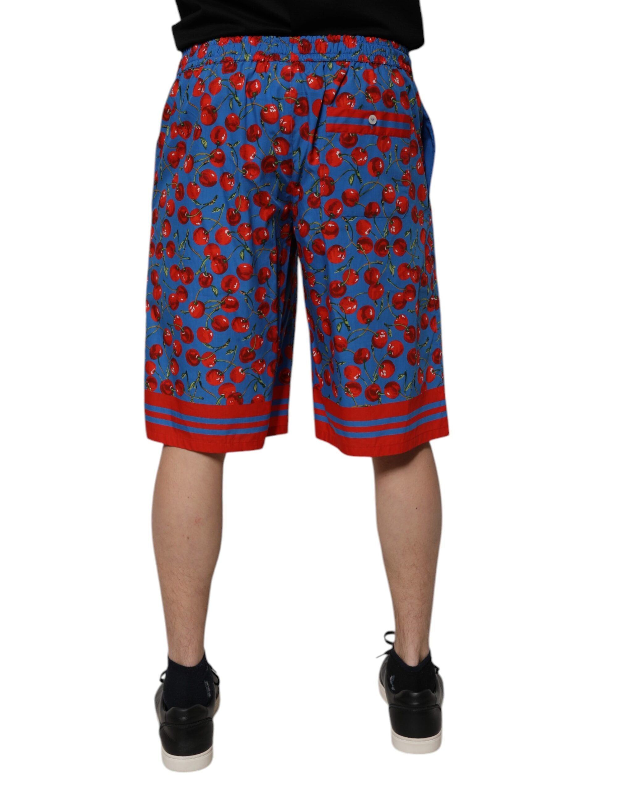Dolce & Gabbana Blue Cherry Print Cotton Men's Bermuda Shorts