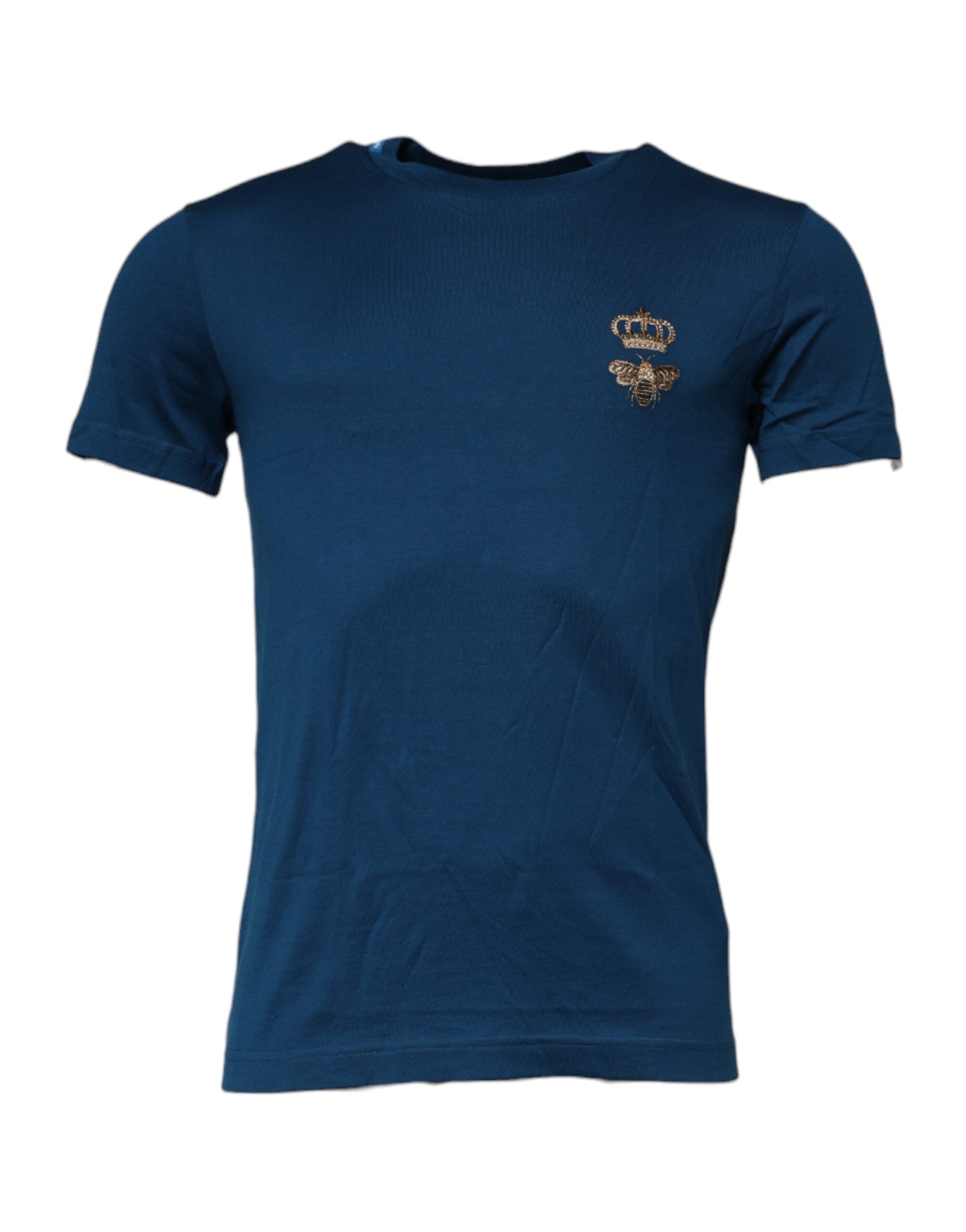 Dolce & Gabbana Men's Blue Crown Bee Cotton Crew Neck T-Shirt