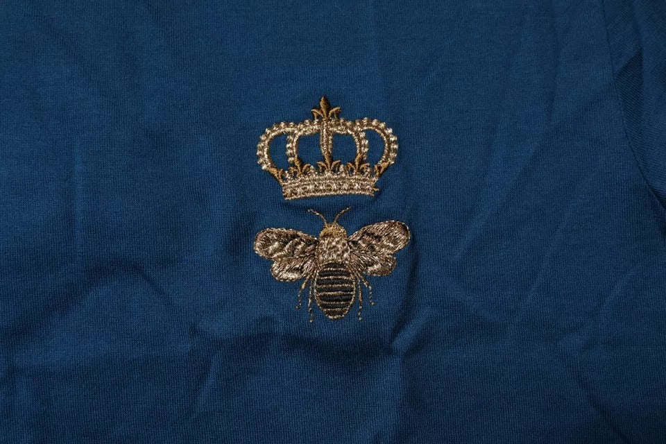 Dolce & Gabbana Men's Blue Crown Bee Cotton Crew Neck T-Shirt