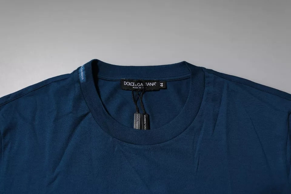 Dolce & Gabbana Men's Blue Crown Bee Cotton Crew Neck T-Shirt