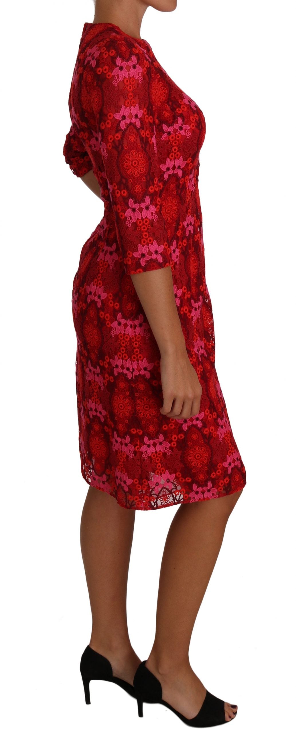 Dolce & Gabbana Floral Crocheted Lace Dress in Red-Pink