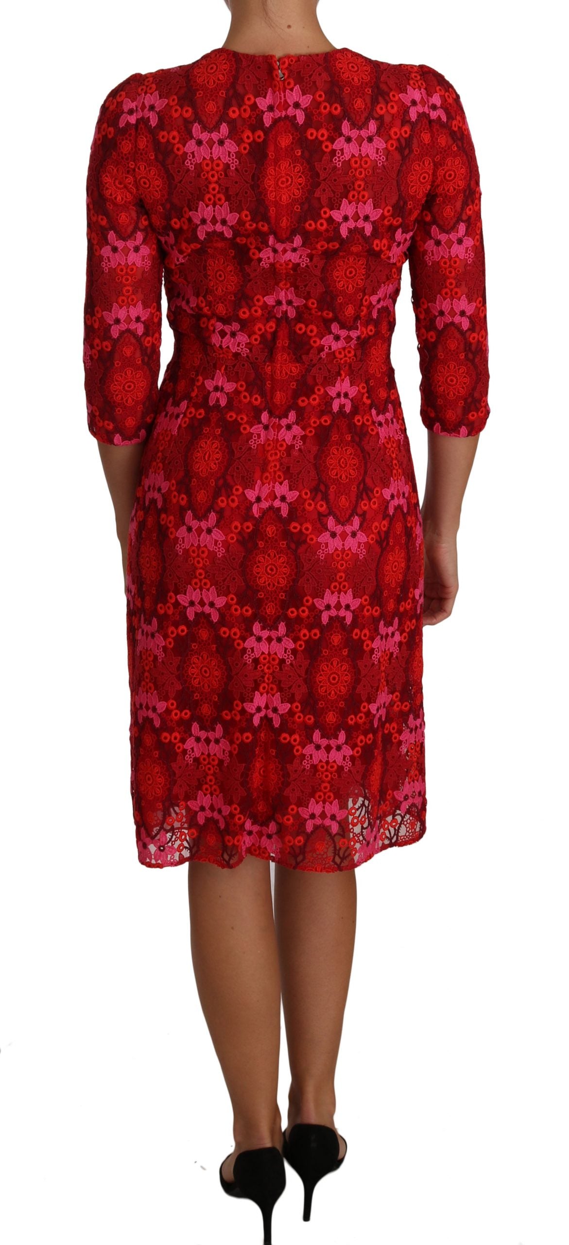 Dolce & Gabbana Floral Crocheted Lace Dress in Red-Pink