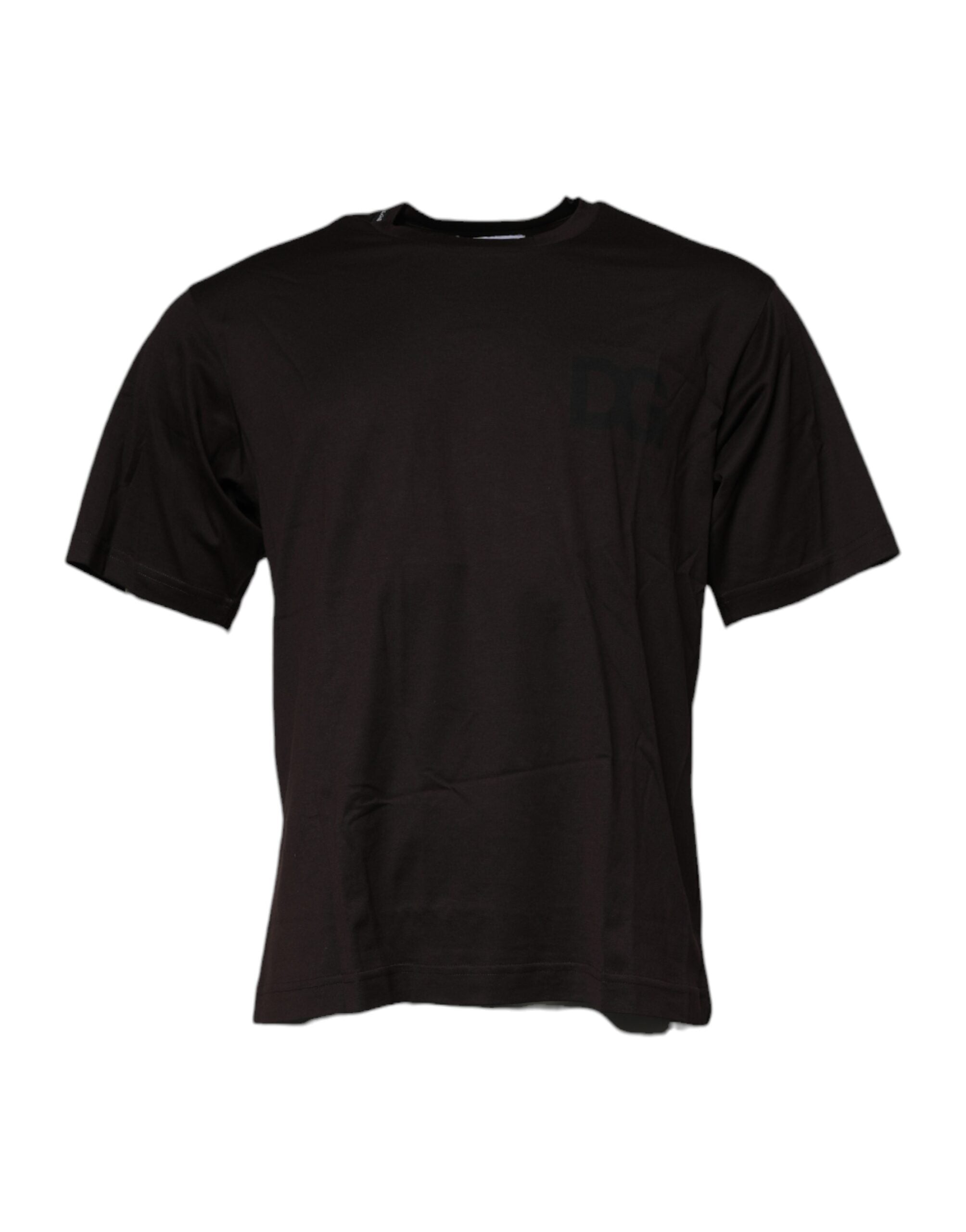Dolce & Gabbana Dark Brown Cotton Crewneck Logo T-Shirt