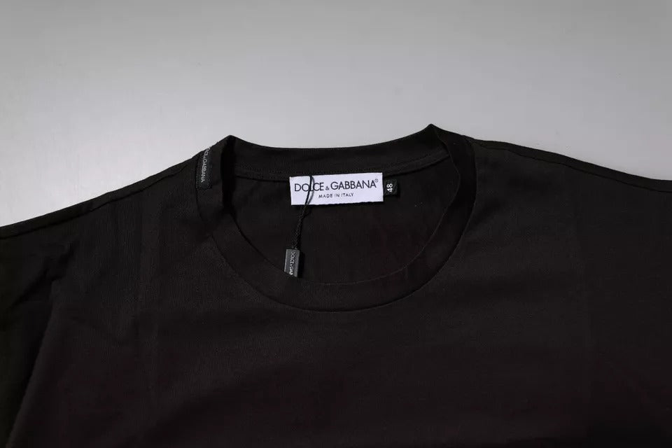 Dolce & Gabbana Dark Brown Cotton Crewneck Logo T-Shirt