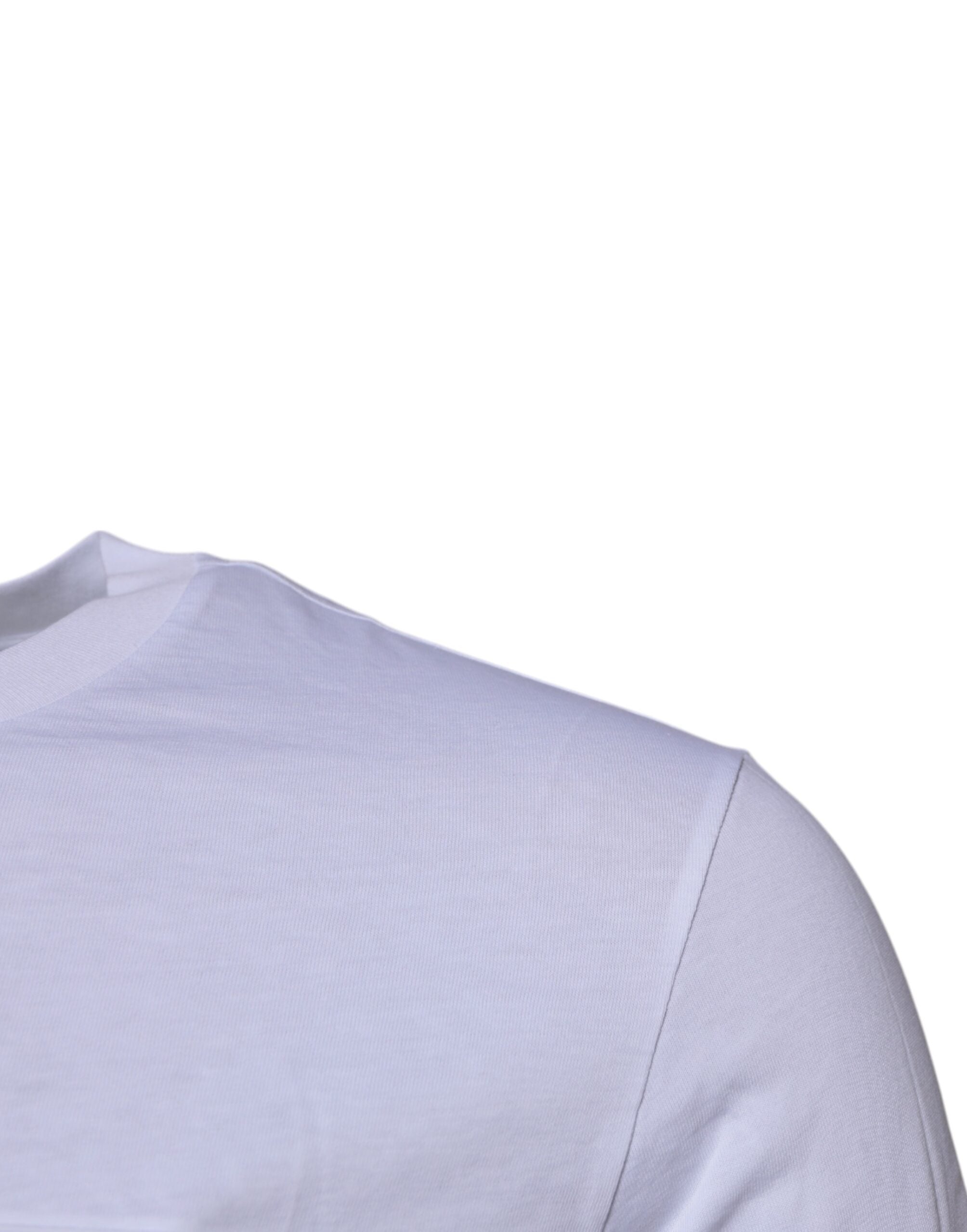 Dolce & Gabbana White Logo Plaque Cotton Crew Neck T-Shirt
