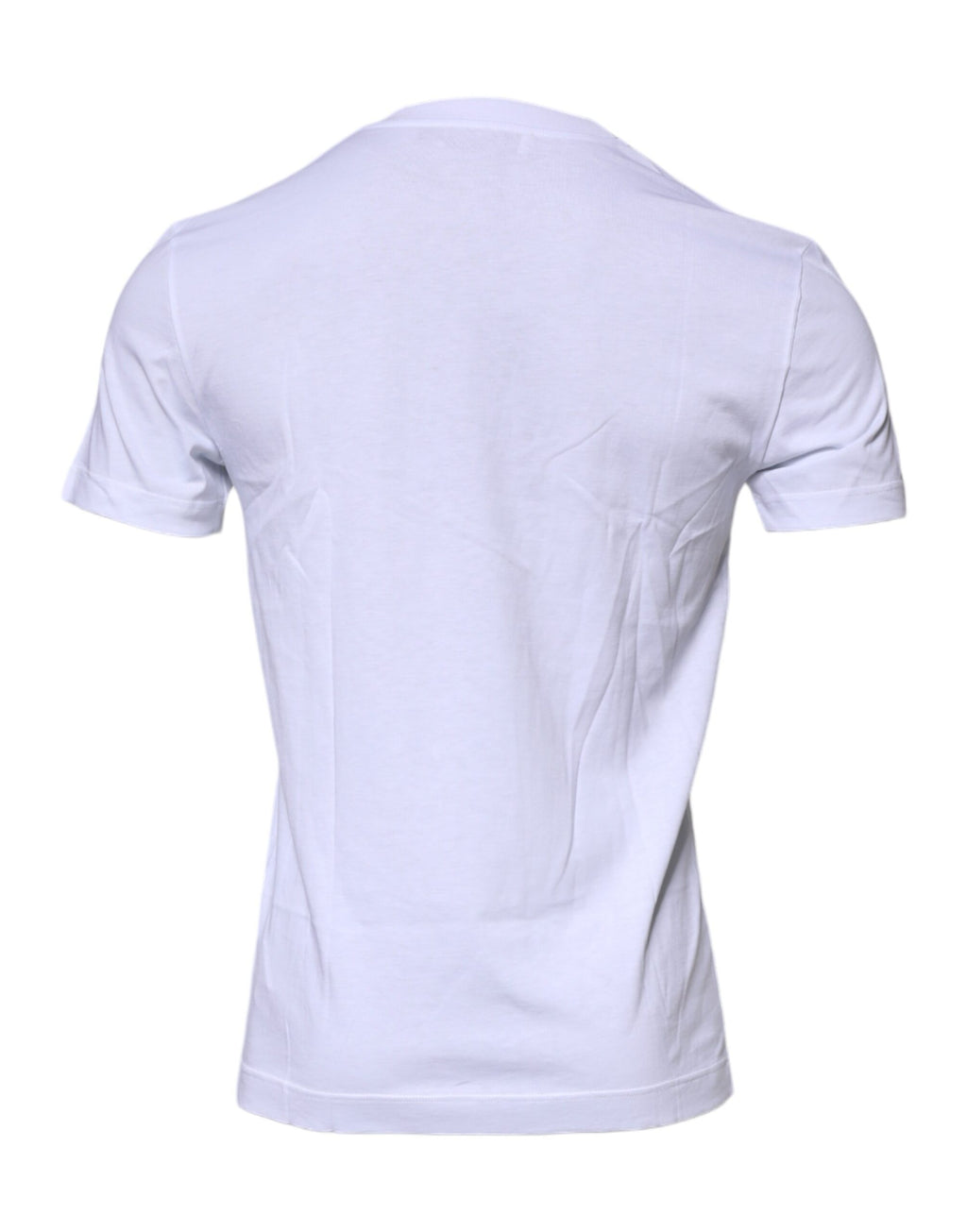 Dolce & Gabbana White Logo Plaque Cotton Crew Neck T-Shirt