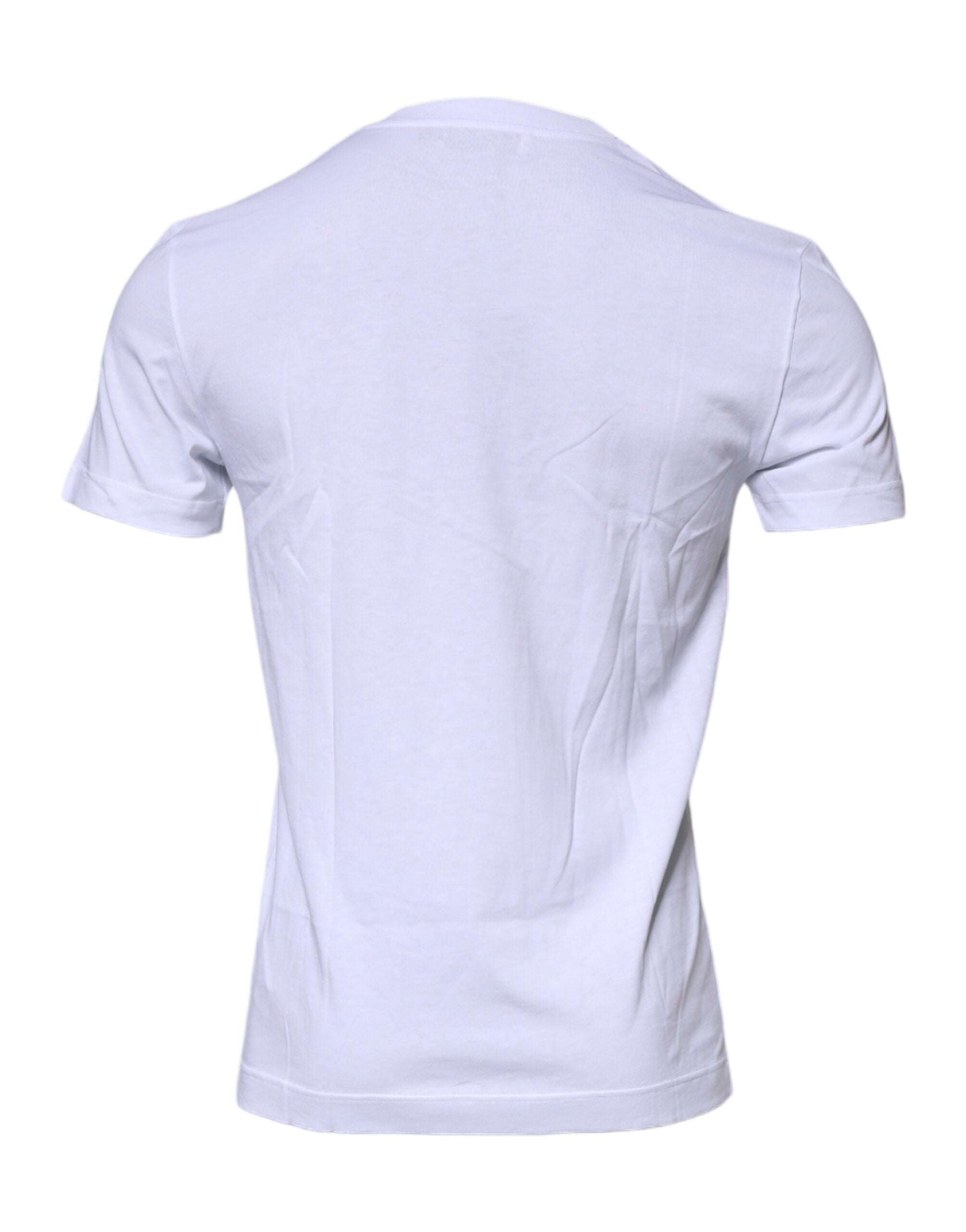 Dolce & Gabbana White Logo Plaque Cotton Crew Neck T-Shirt