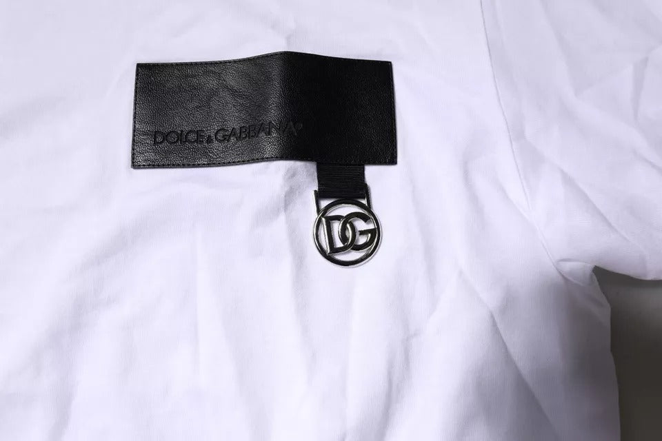 Dolce & Gabbana White Cotton Crew Neck Logo-Patch T-Shirt