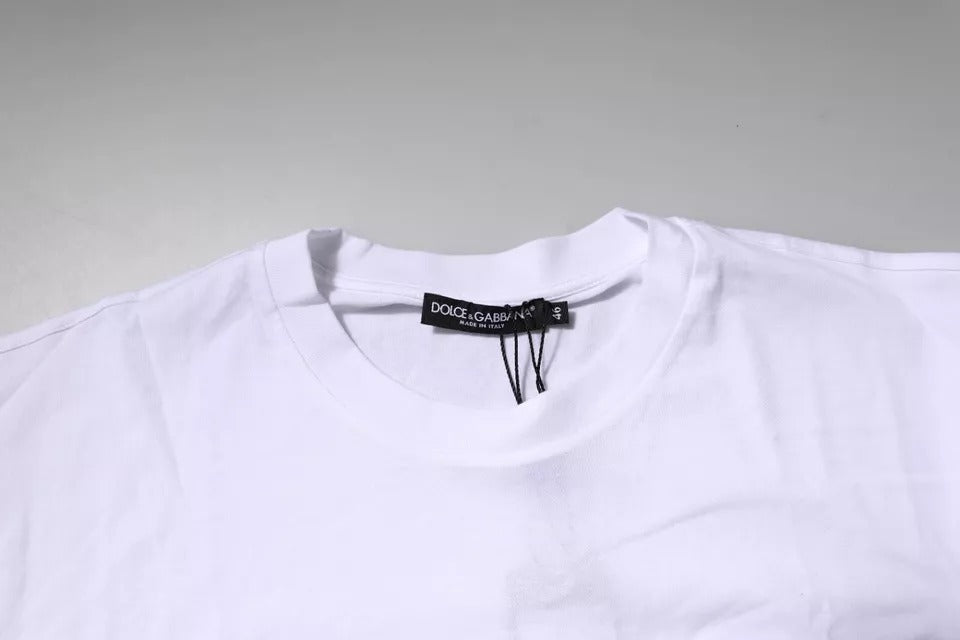 Dolce & Gabbana White Cotton Crew Neck Logo-Patch T-Shirt