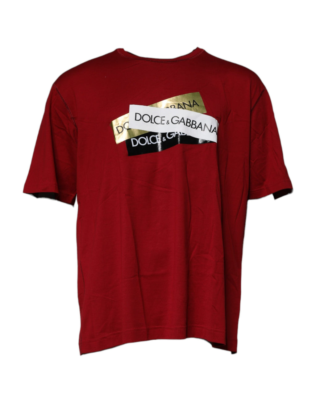 Dolce & Gabbana Red Logo Tape Cotton Crew Neck T-Shirt
