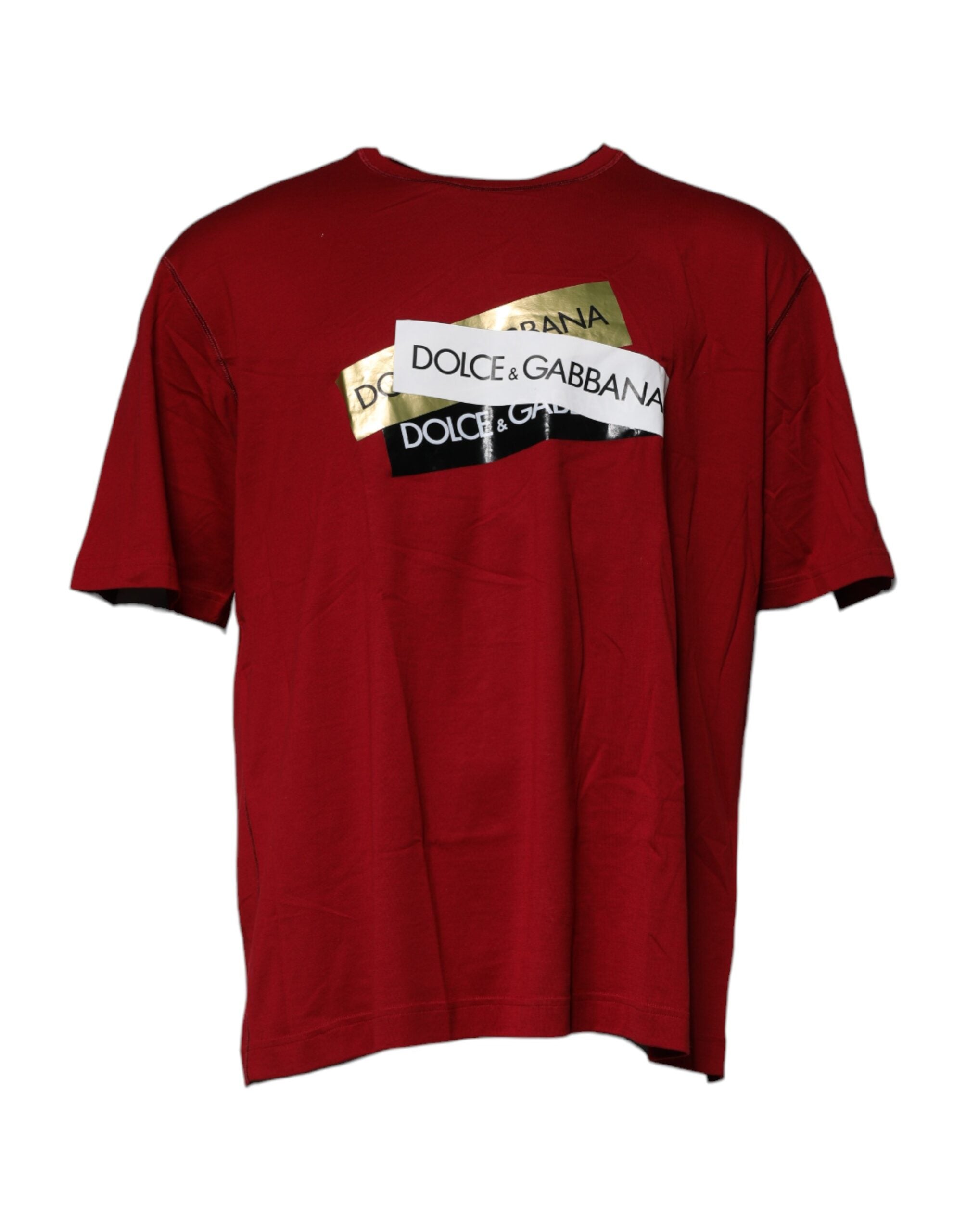 Dolce & Gabbana Red Logo Tape Cotton Crew Neck T-Shirt