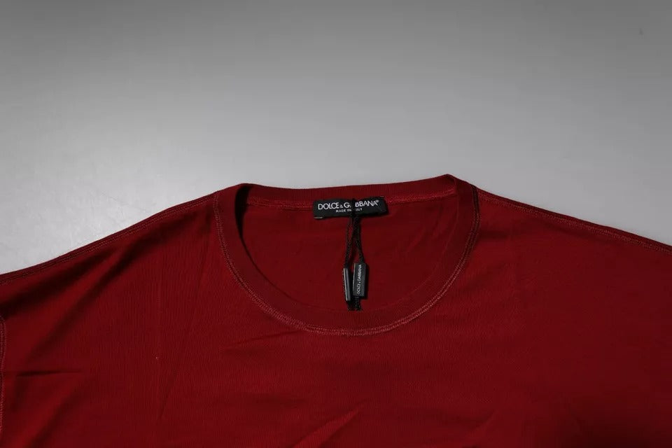 Dolce & Gabbana Red Logo Tape Cotton Crew Neck T-Shirt