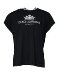 Dolce & Gabbana Navy Blue Logo Crown Cotton Crewneck T-Shirt