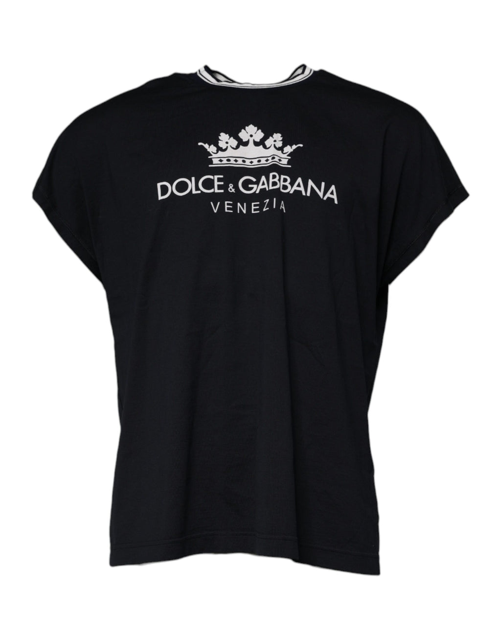 Dolce & Gabbana Navy Blue Logo Crown Cotton Crewneck T-Shirt
