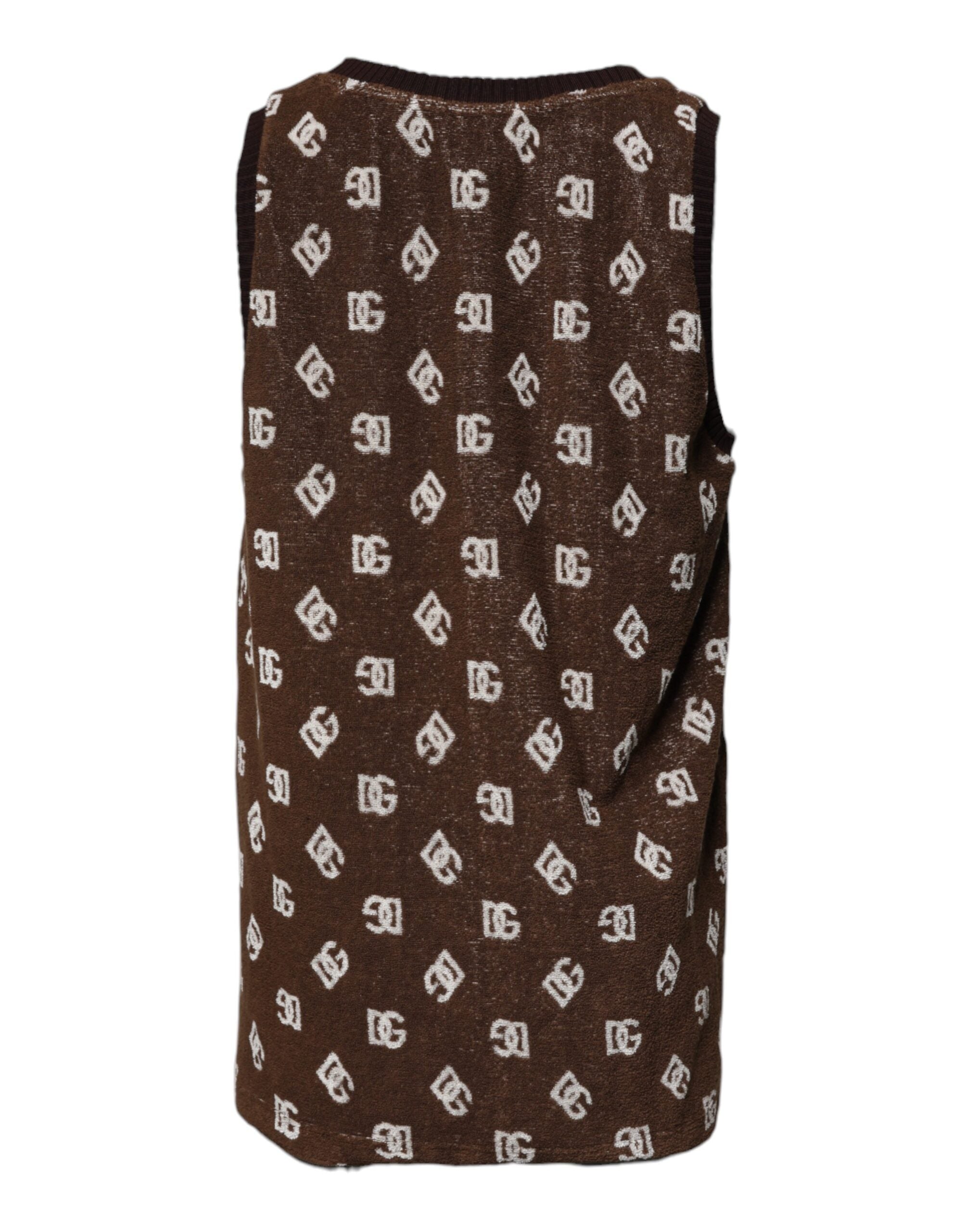 Dolce & Gabbana Brown Cotton Round-Neck Logo Monogram T-Shirt
