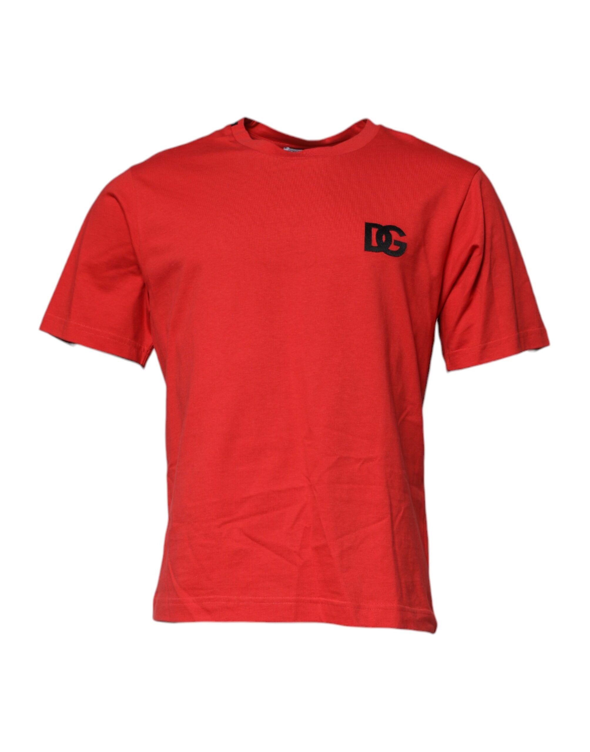 Dolce & Gabbana Red DG Logo Patch Cotton Crew Neck T-Shirt