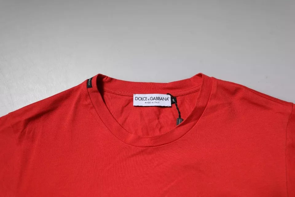 Dolce & Gabbana Red DG Logo Patch Cotton Crew Neck T-Shirt