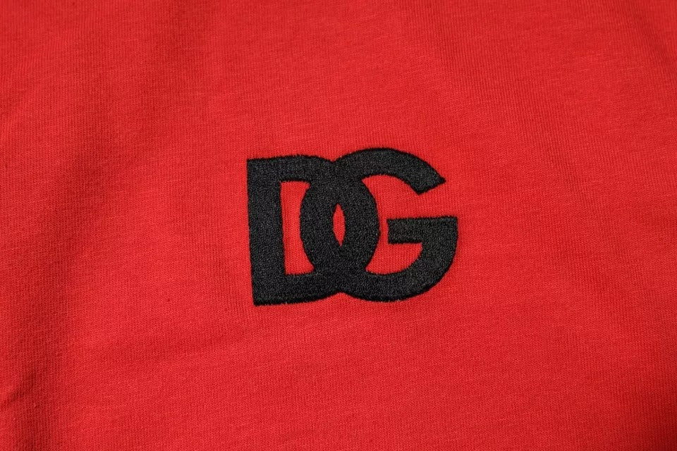 Dolce & Gabbana Red DG Logo Patch Cotton Crew Neck T-Shirt