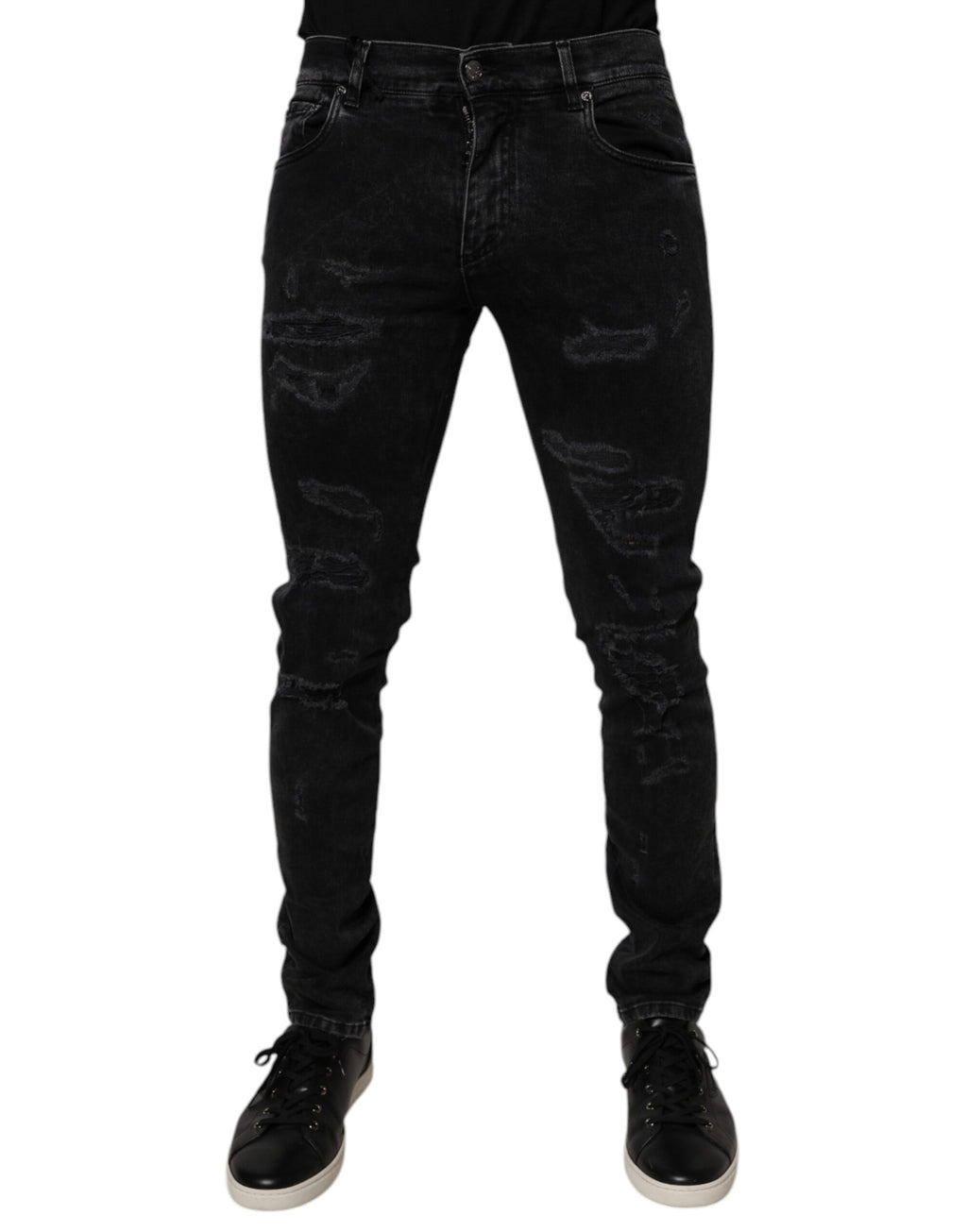 Dolce & Gabbana Men's Black Distressed Cotton Skinny Denim Jeans