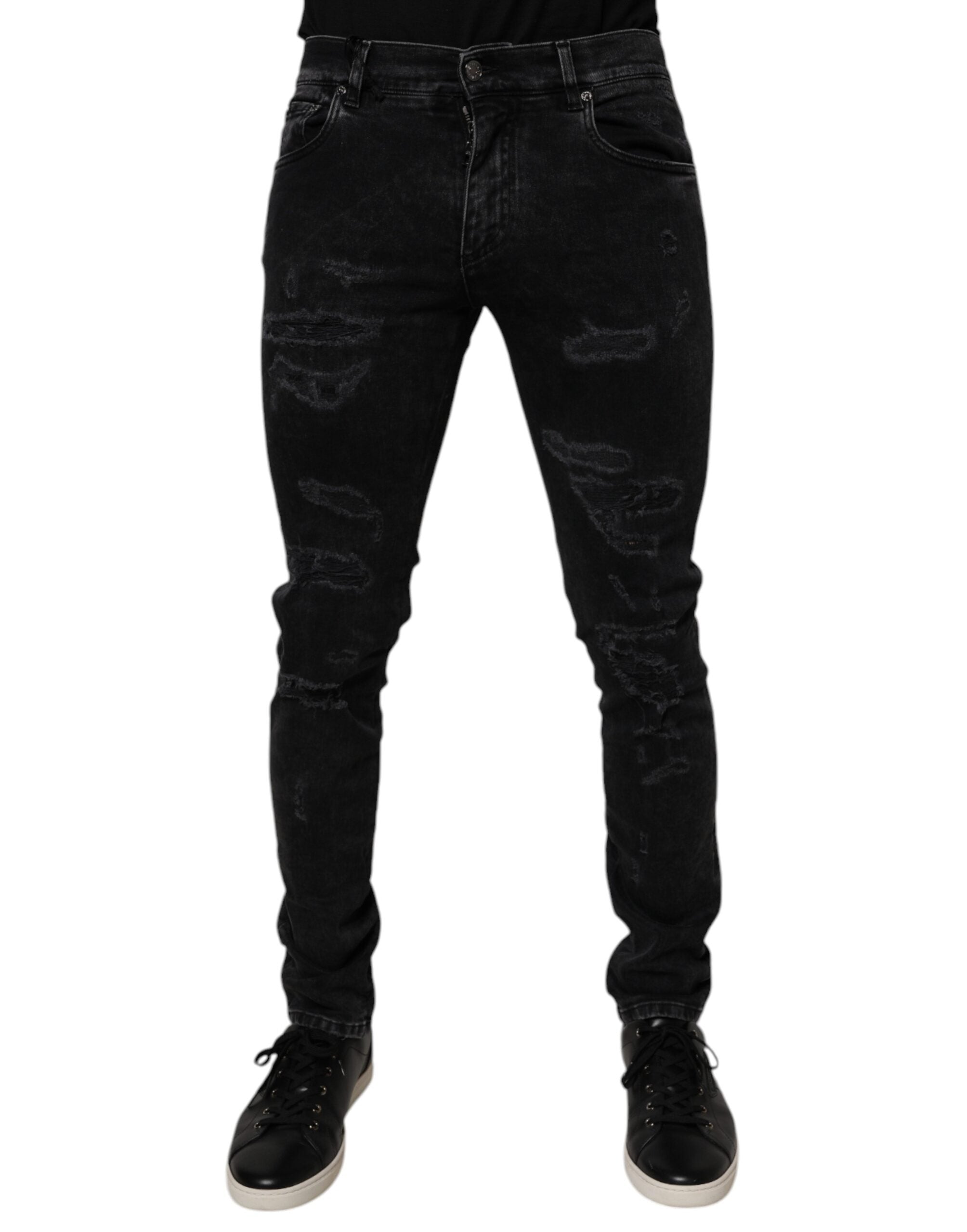 Dolce & Gabbana Men's Black Distressed Cotton Skinny Denim Jeans