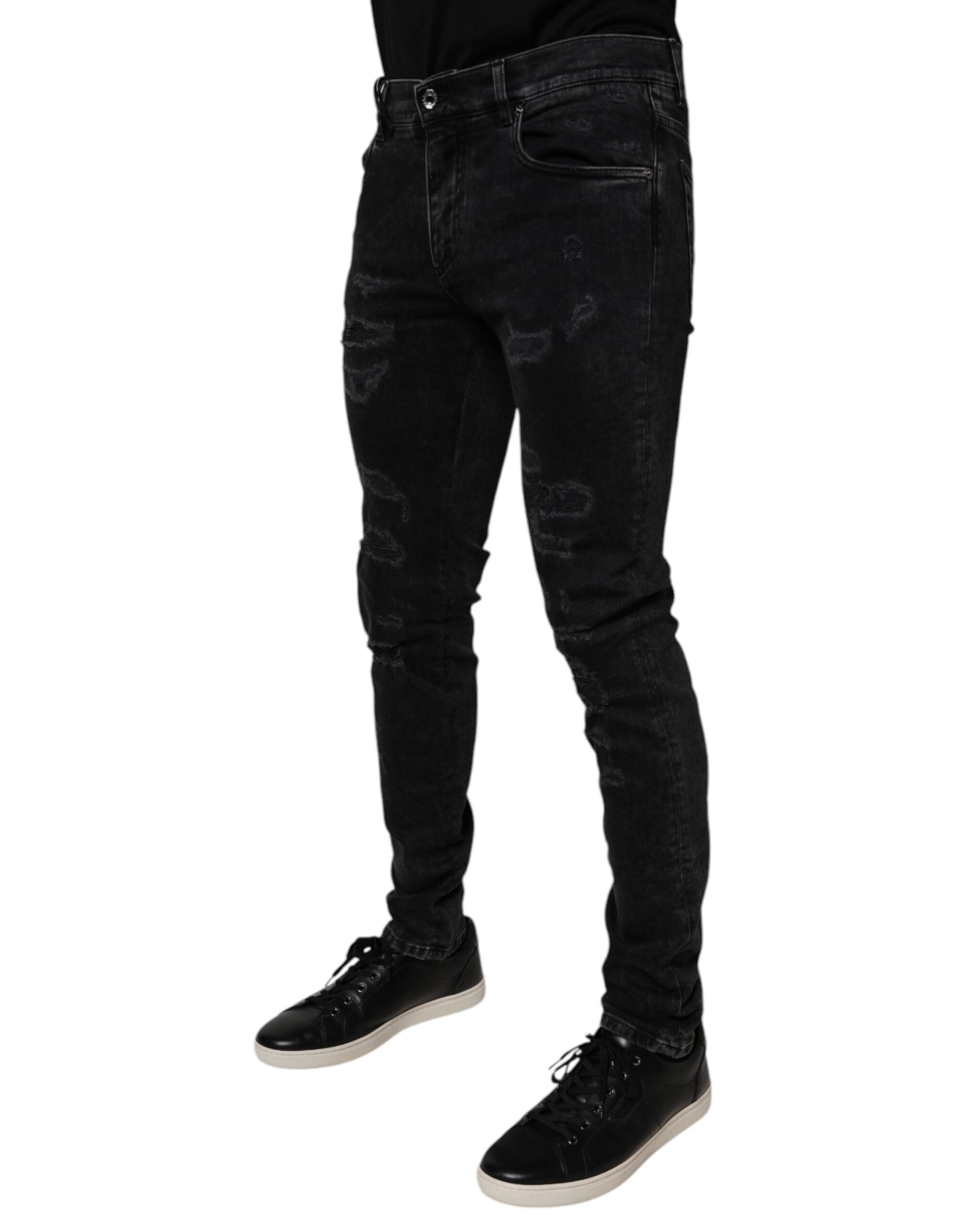 Dolce & Gabbana Men's Black Distressed Cotton Skinny Denim Jeans