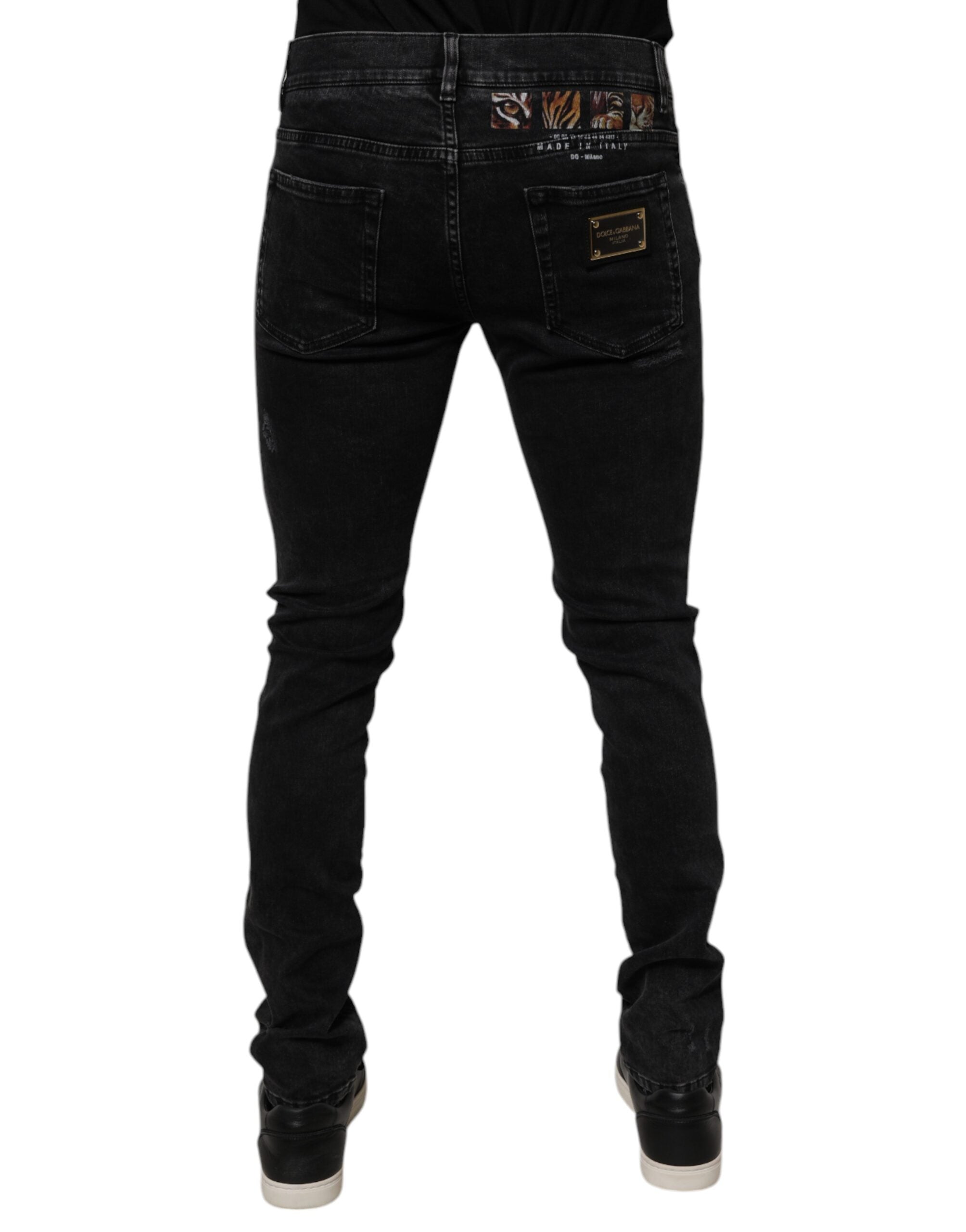 Dolce & Gabbana Men's Black Distressed Cotton Skinny Denim Jeans