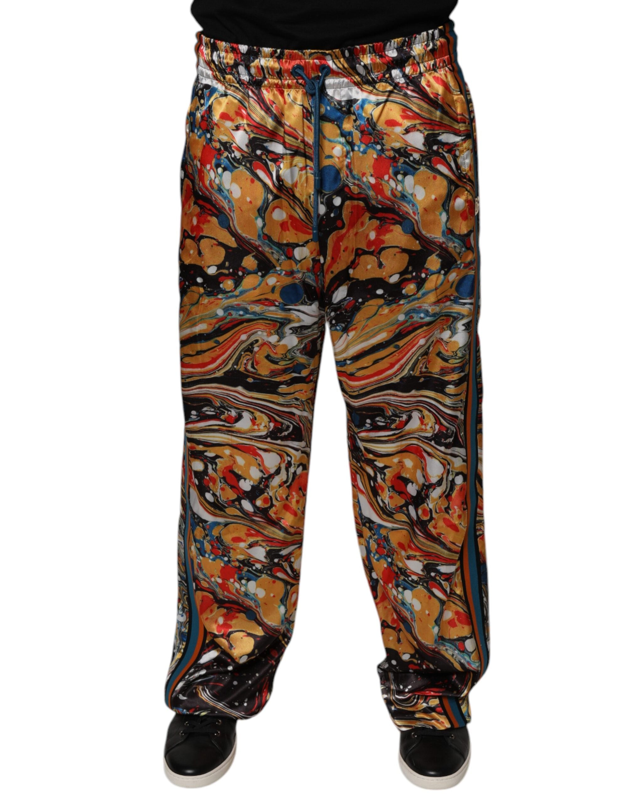 Dolce & Gabbana Multicolor Marmor Satin Herren Trainingsanzug Hose