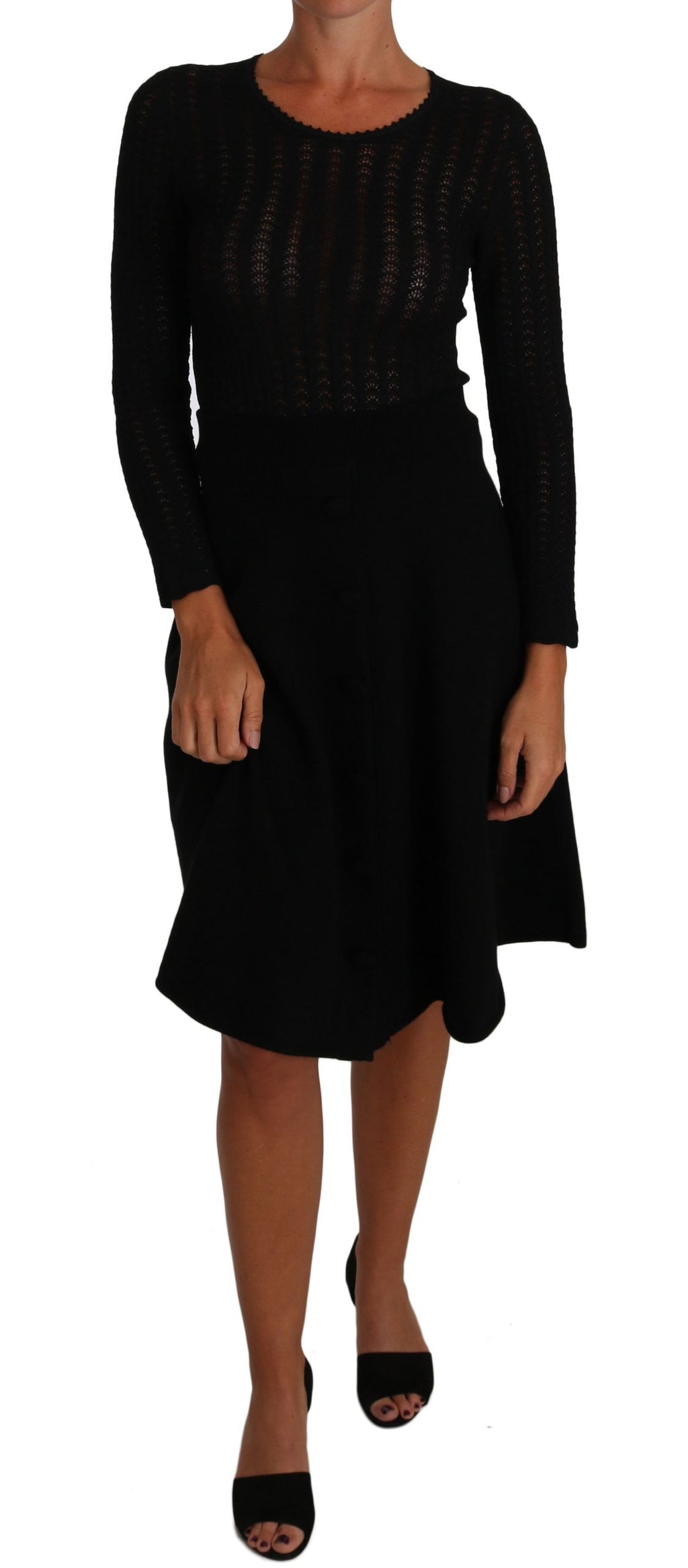 Dolce & Gabbana Schwarzes Kleid mit langen Ärmeln aus gestrickter Wolle