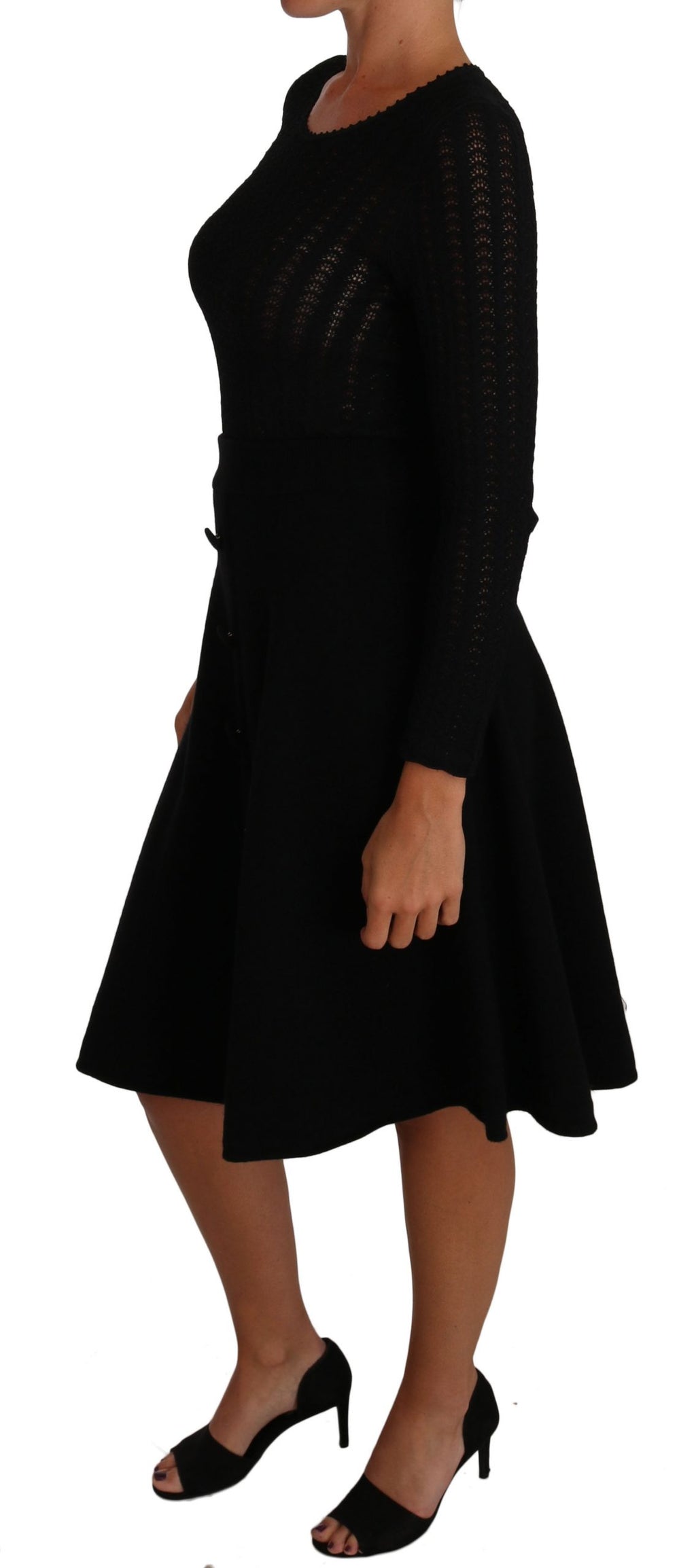 Dolce & Gabbana Schwarzes Kleid mit langen Ärmeln aus gestrickter Wolle
