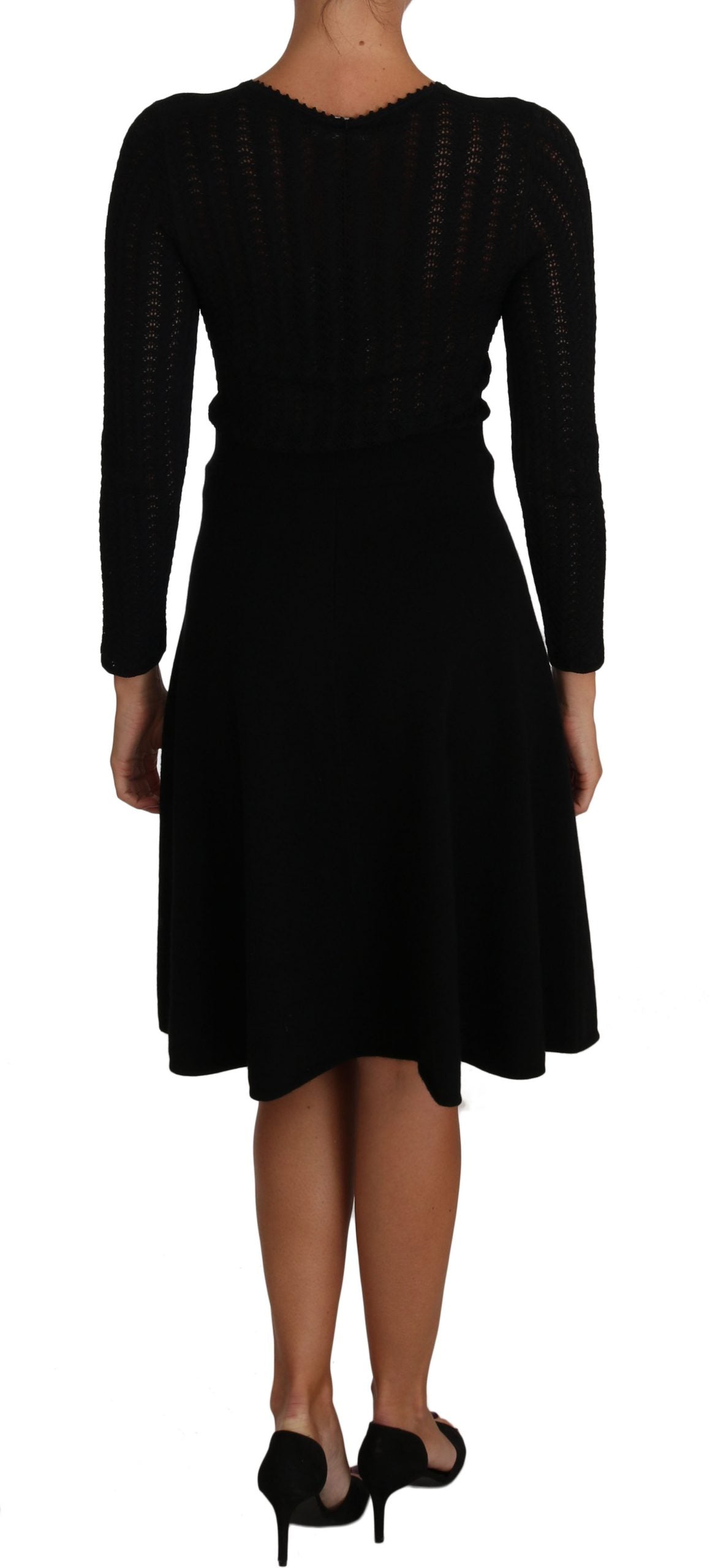 Dolce & Gabbana Schwarzes Kleid mit langen Ärmeln aus gestrickter Wolle
