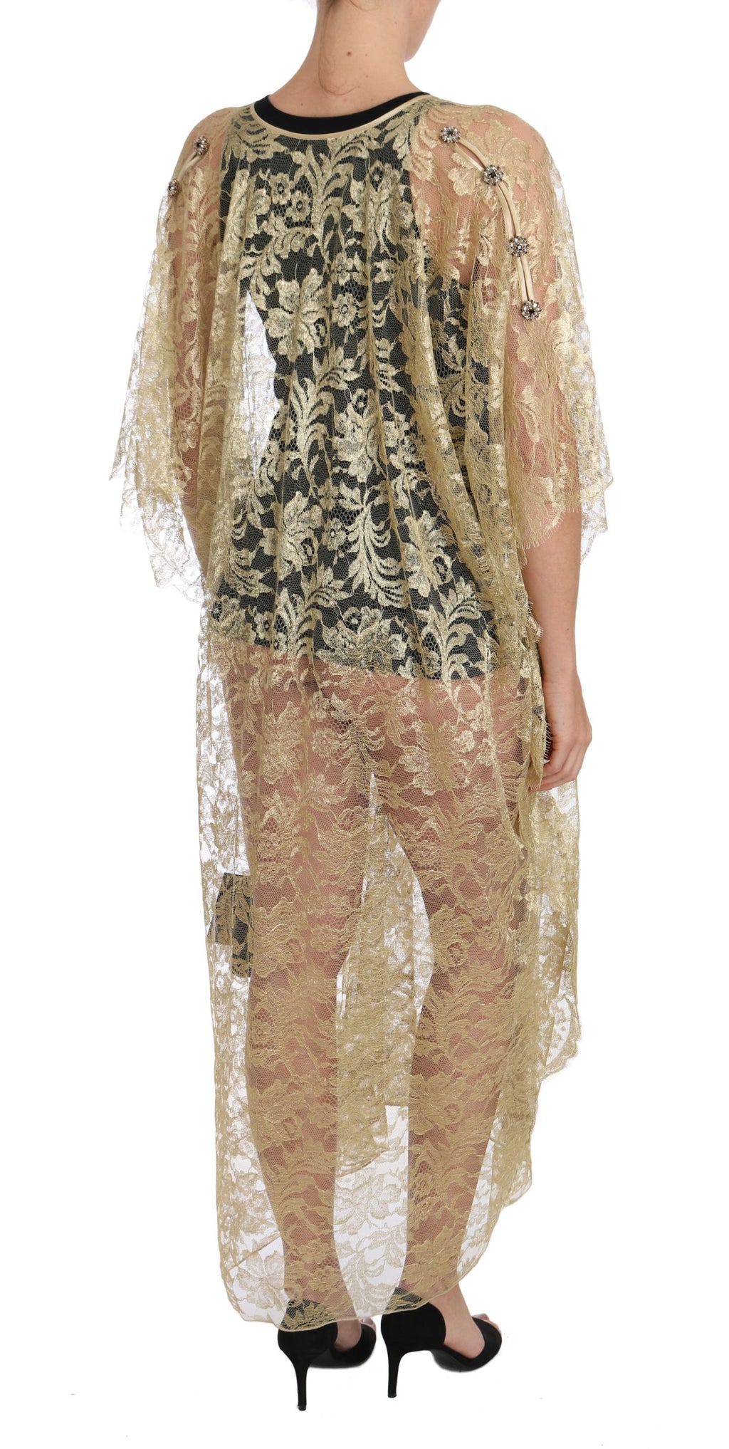 Dolce & Gabbana Gold Floral Spitze Kristall Kleid Cape Kleid