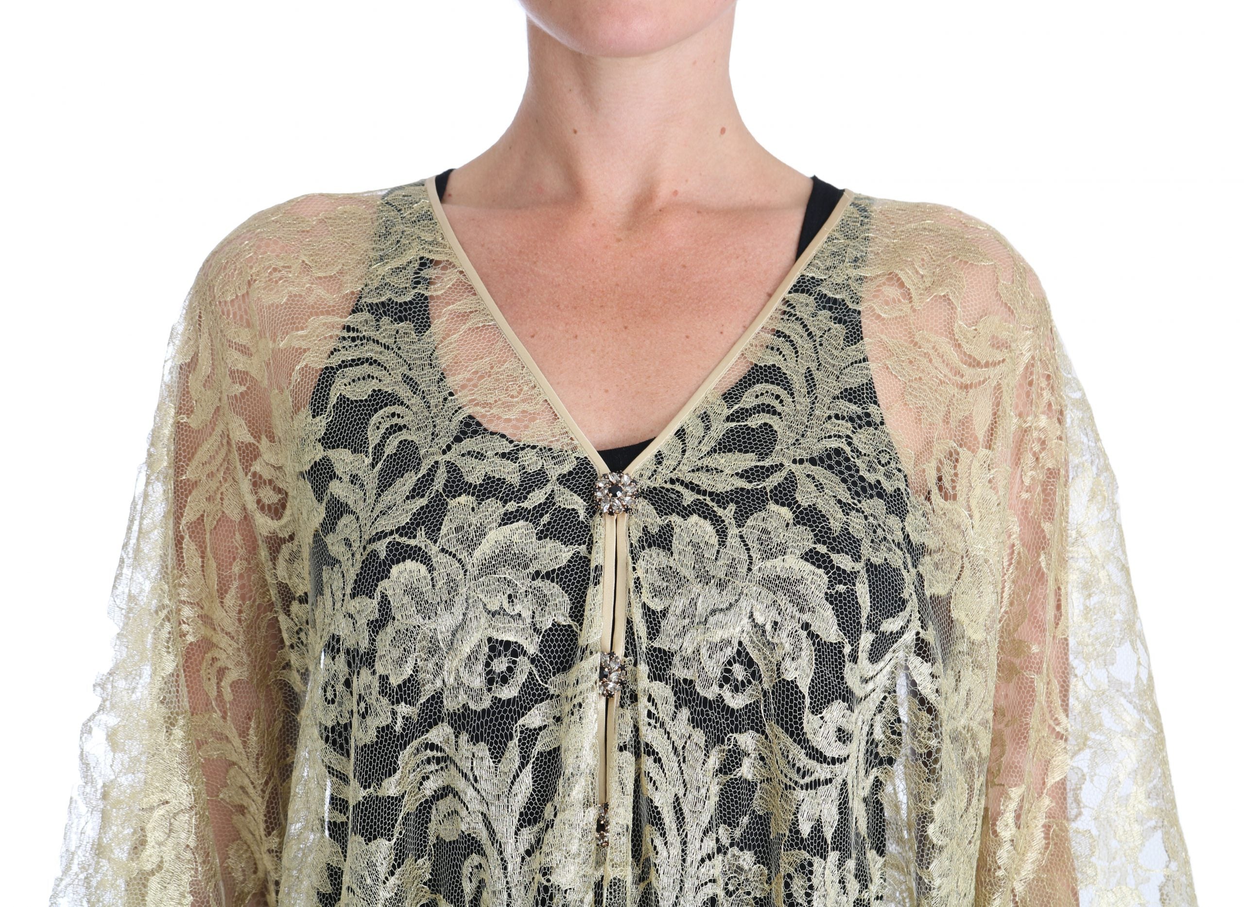 Dolce & Gabbana Gold Floral Spitze Kristall Kleid Cape Kleid