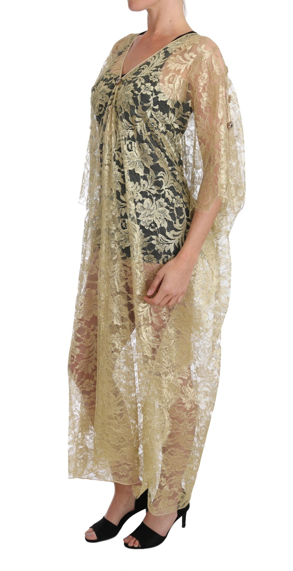 Dolce & Gabbana Gold Floral Spitze Kristall Kleid Cape Kleid
