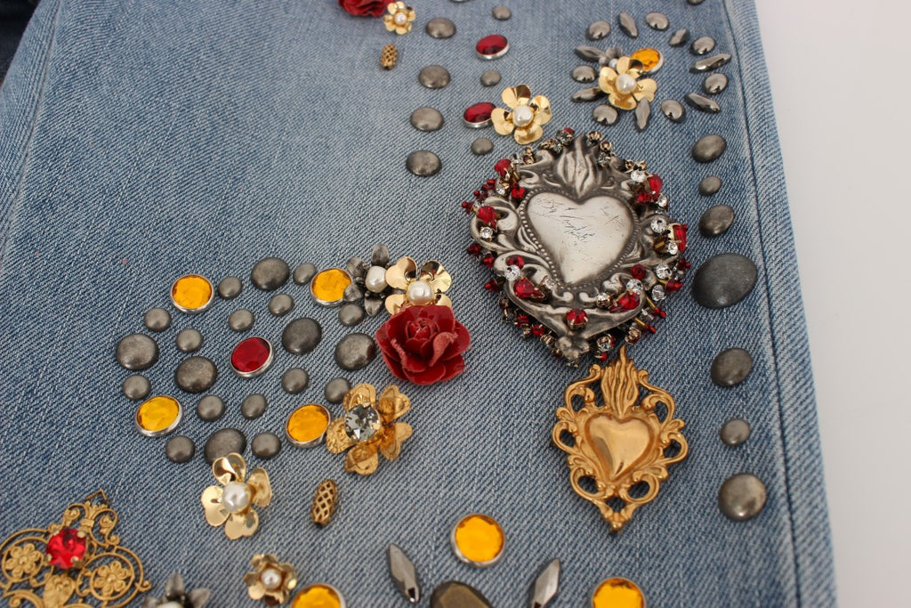 Dolce & Gabbana Crystal Roses Herz verschönert Jeans