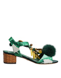 Dolce & Gabbana Grün Kristall Pelz verschönert Sandalen Schuhe