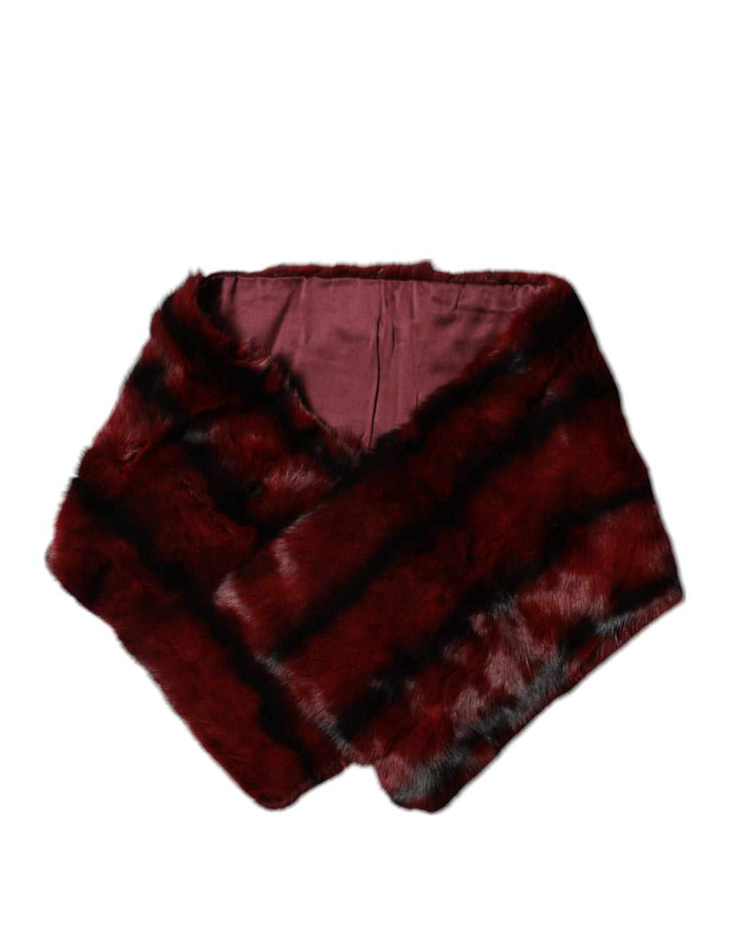 Dolce & Gabbana Black Red Striped Fur Scarf Neck Wrap Shawl