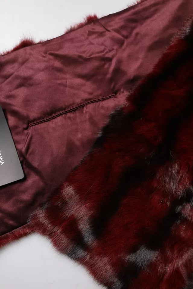 Dolce & Gabbana Black Red Striped Fur Scarf Neck Wrap Shawl
