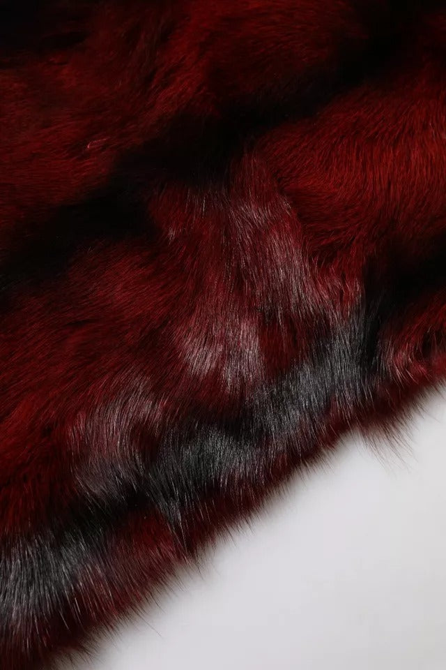 Dolce & Gabbana Black Red Striped Fur Scarf Neck Wrap Shawl